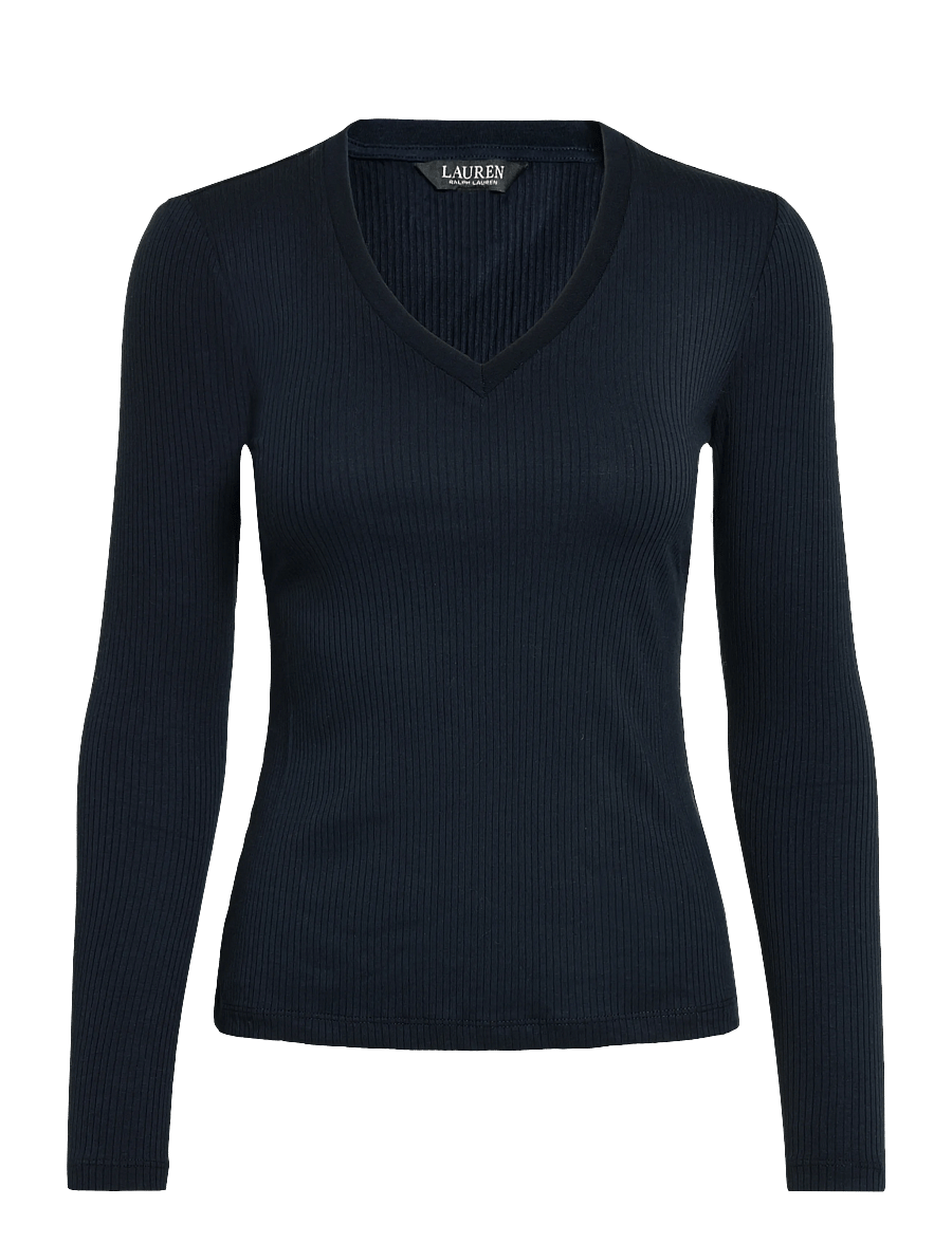 Lauren Ralph Lauren - Rib-Knit Long-Sleeve V-Neck Top - stickade tröjor - lauren navy - 1