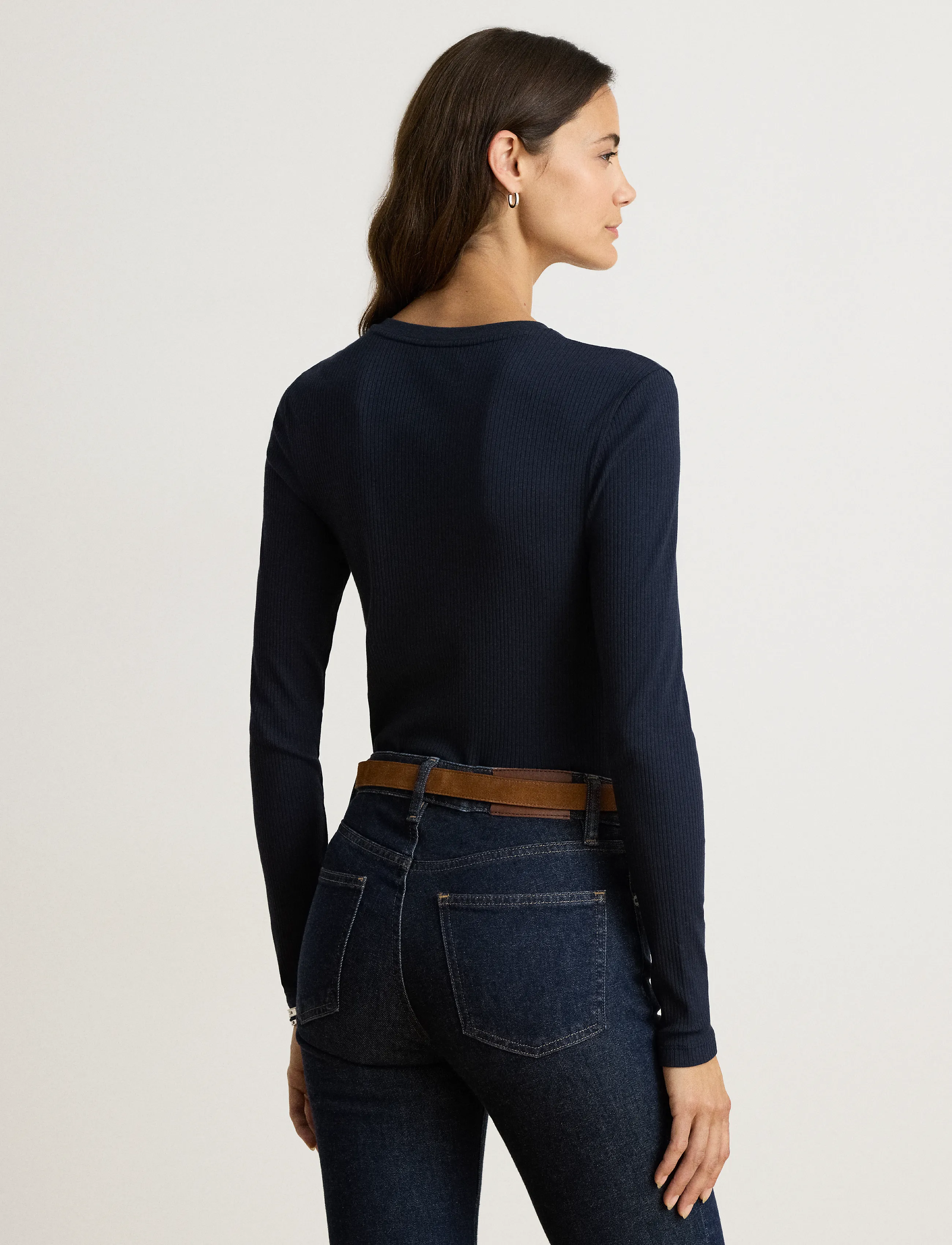 Lauren Ralph Lauren - Rib-Knit Long-Sleeve V-Neck Top - striktrøjer - lauren navy - 2