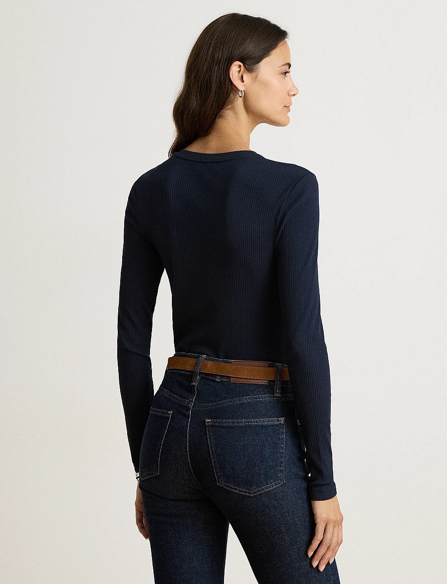 Lauren Ralph Lauren - Rib-Knit Long-Sleeve V-Neck Top - striktrøjer - lauren navy - 2