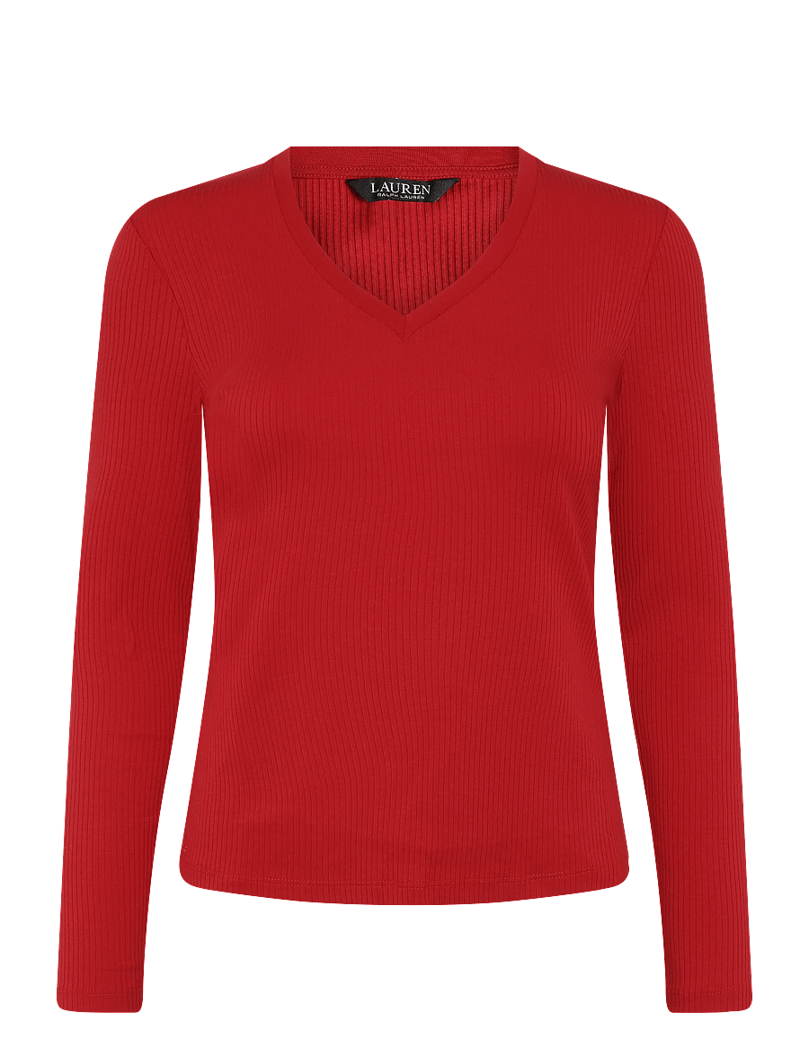 Lauren Ralph Lauren - Rib-Knit Long-Sleeve V-Neck Top - pullover - ralph red - 1
