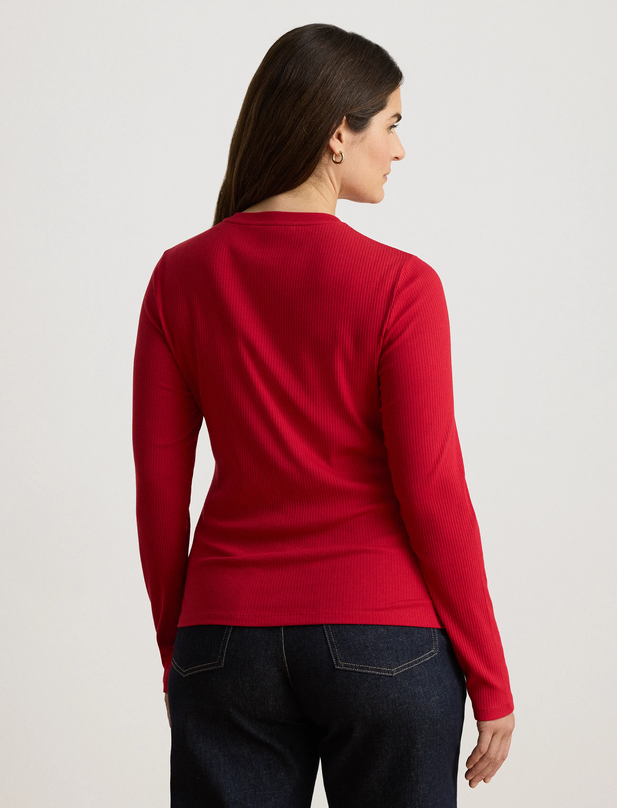 Lauren Ralph Lauren - Rib-Knit Long-Sleeve V-Neck Top - striktrøjer - ralph red - 1