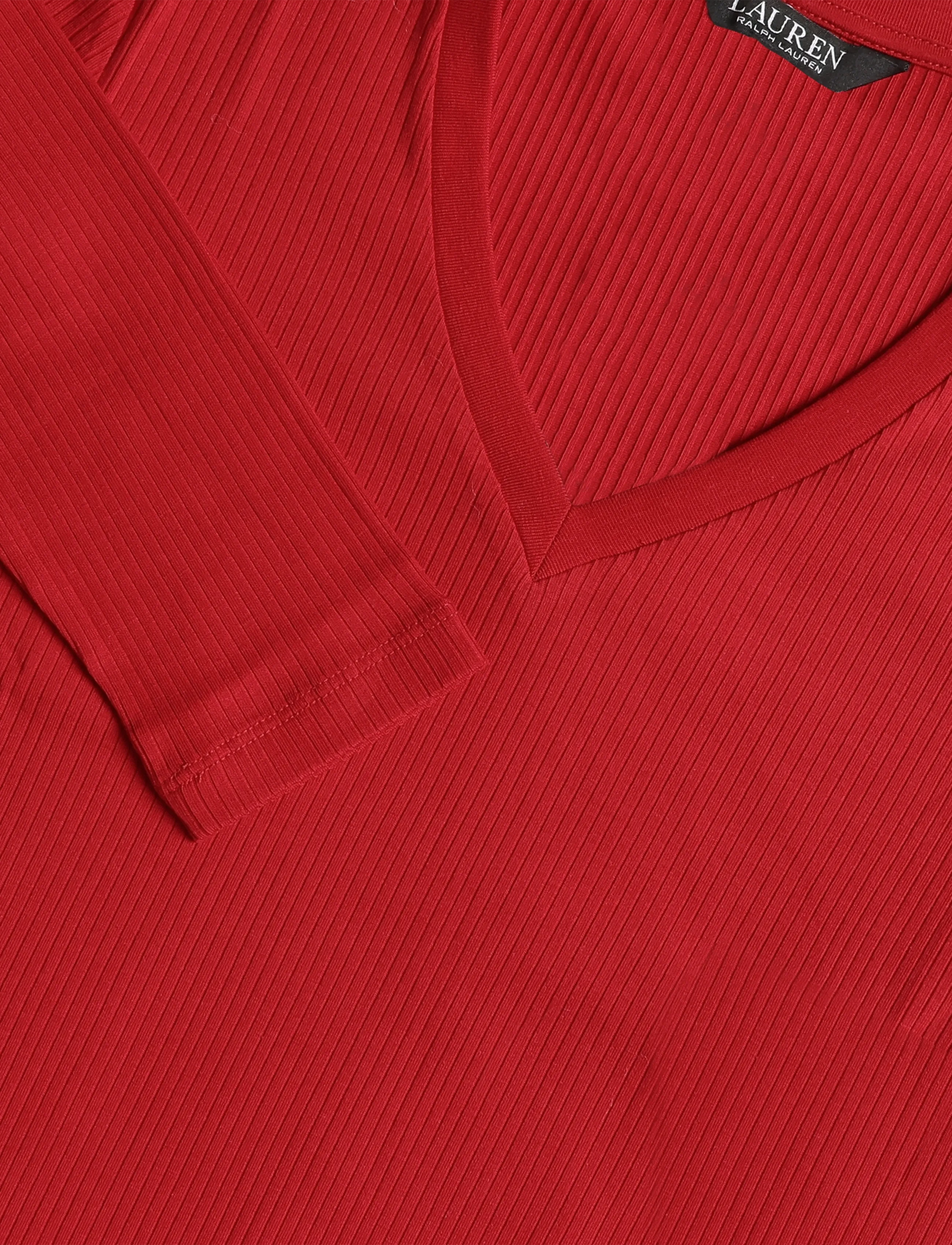 Lauren Ralph Lauren - Rib-Knit Long-Sleeve V-Neck Top - pullover - ralph red - 4