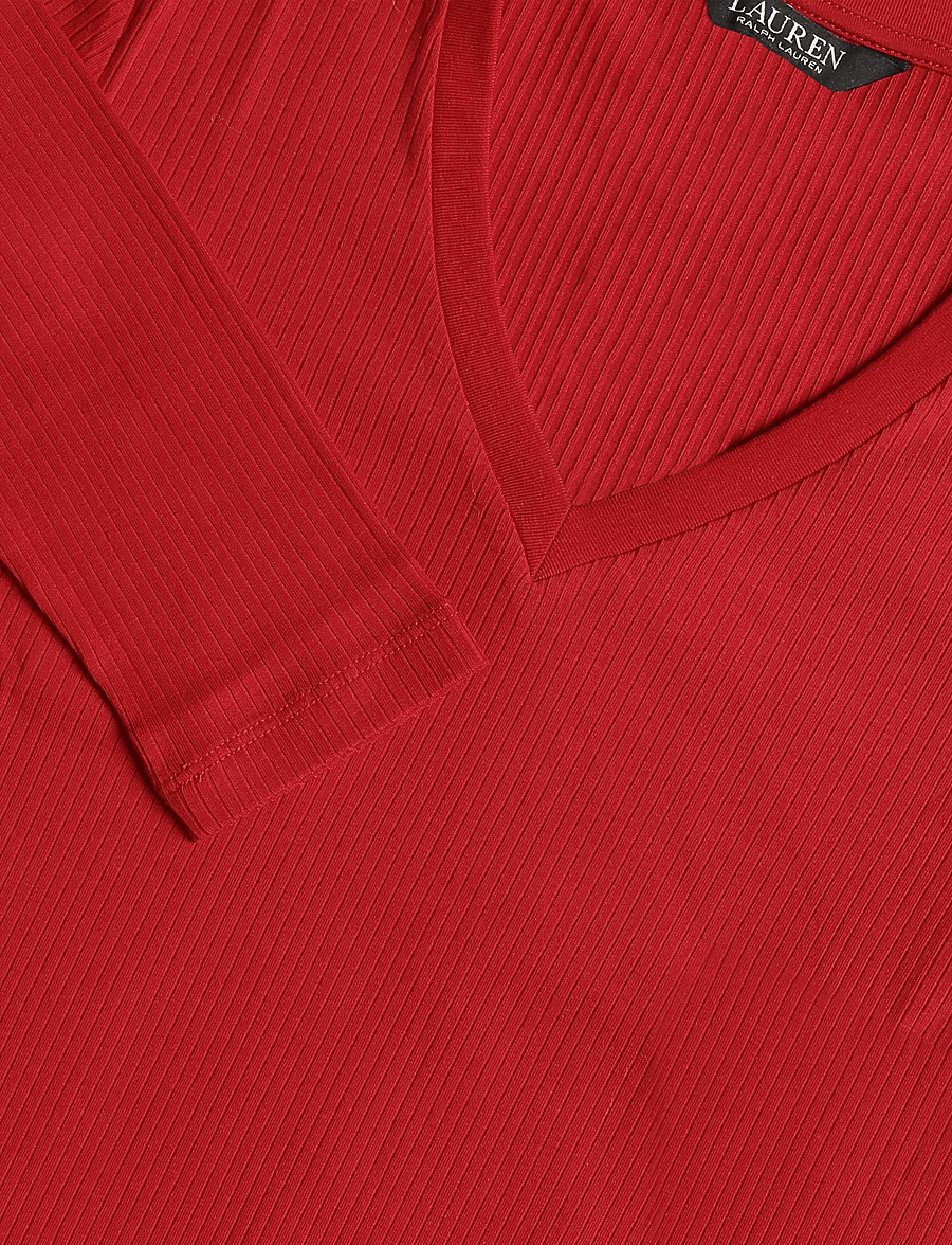 Lauren Ralph Lauren - Rib-Knit Long-Sleeve V-Neck Top - pullover - ralph red - 4