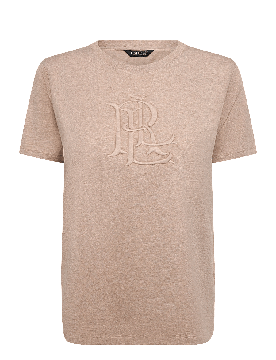 Lauren Ralph Lauren - Embroidered-Logo Heathered Jersey Tee - t-shirts - camel heather - 2