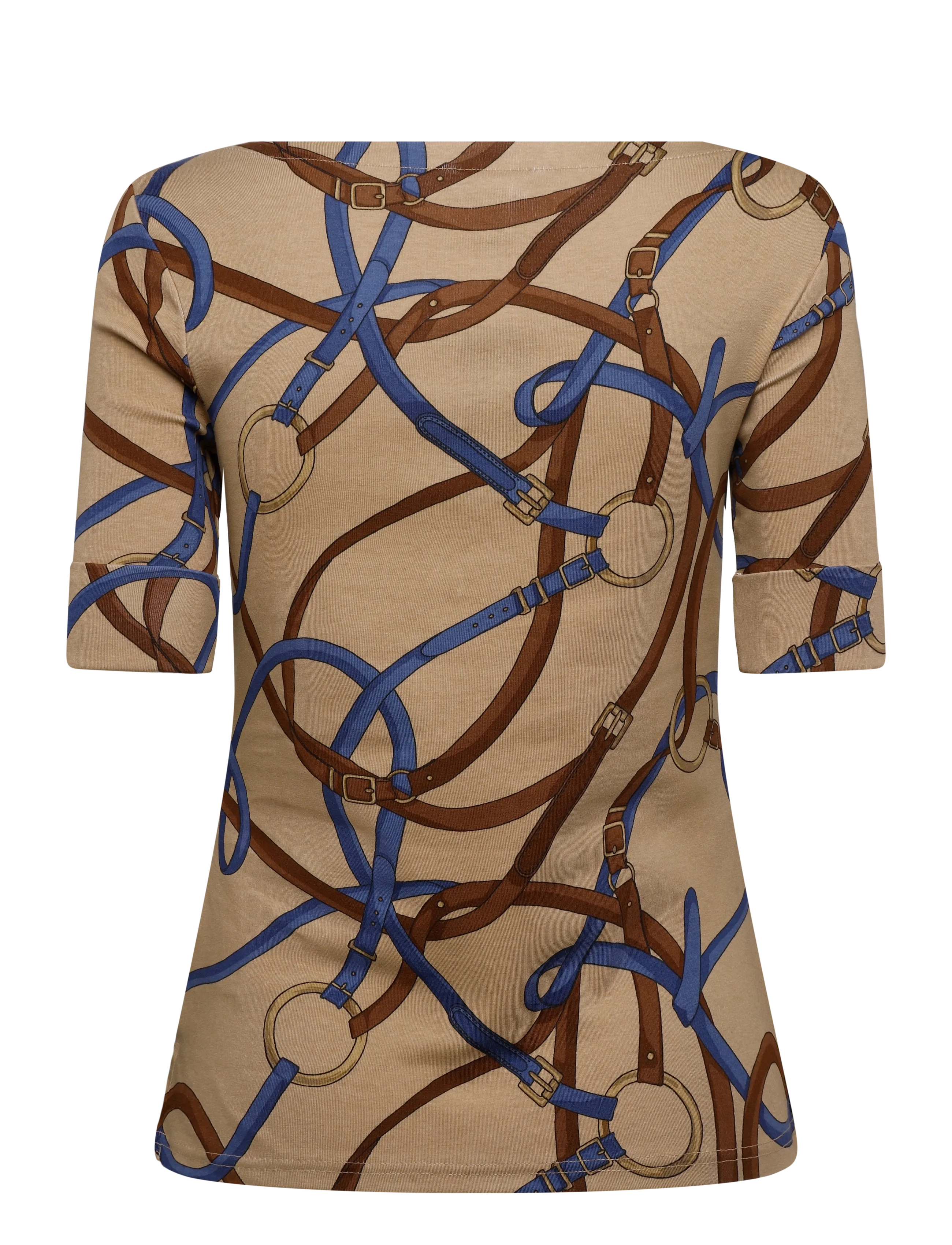 Lauren Ralph Lauren - Belting-Print Cotton Boatneck Tee - t-shirts - camel multi - 2
