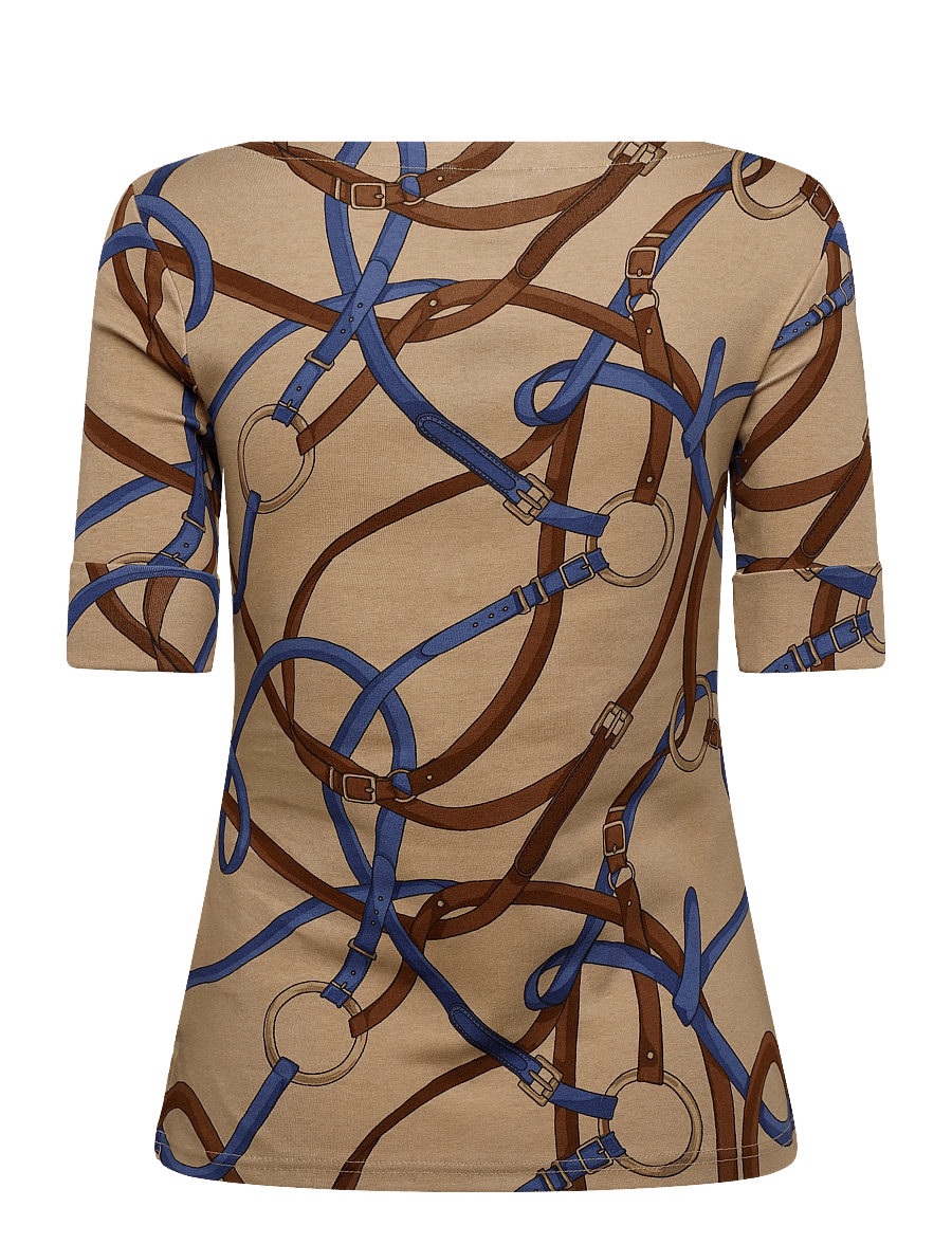 Lauren Ralph Lauren - Belting-Print Cotton Boatneck Tee - t-shirts - camel multi - 2