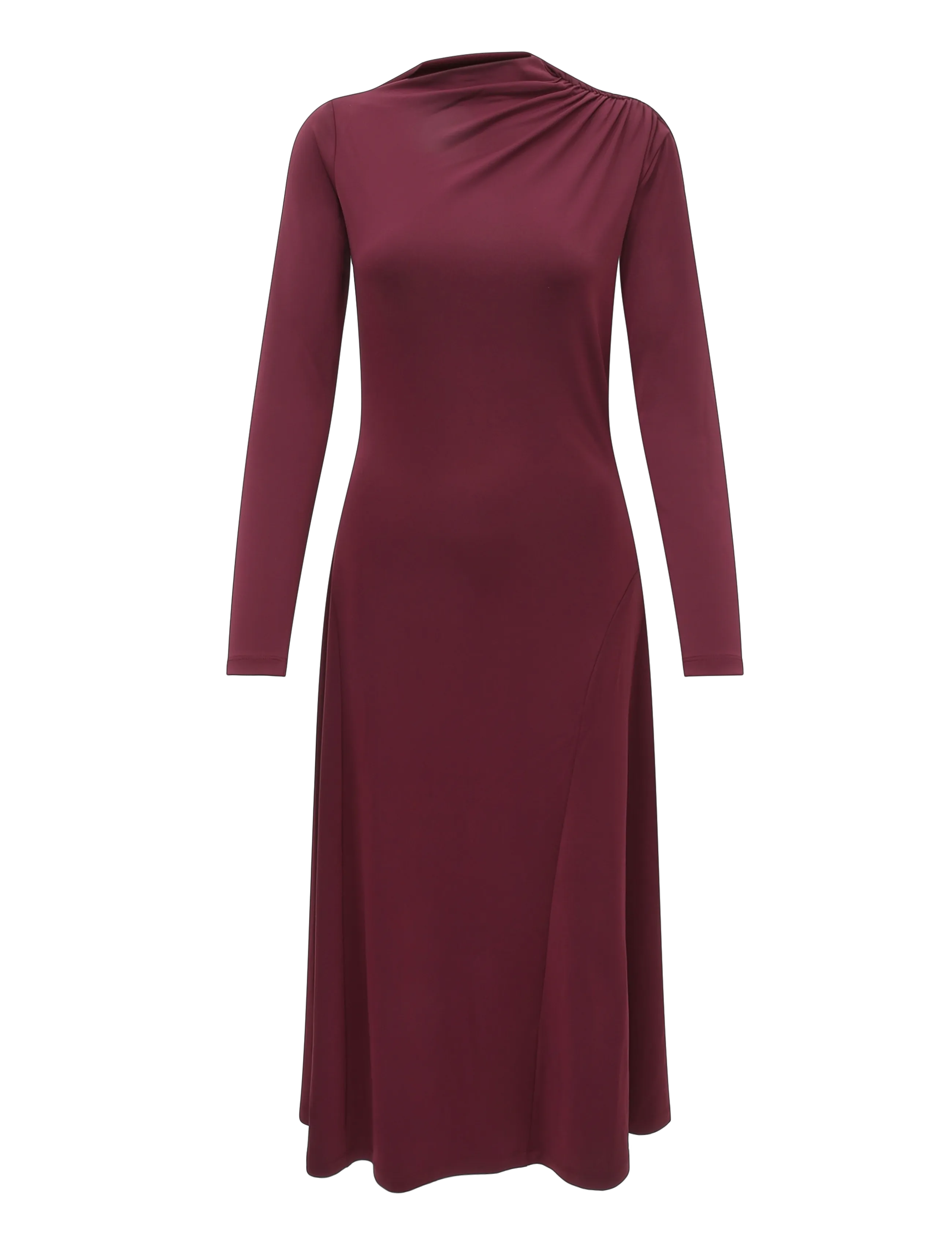 Lauren Ralph Lauren - Asymmetrical Stretch Jersey Midi Dress - dark garnet - 1