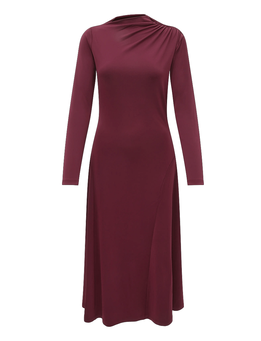 Lauren Ralph Lauren - Asymmetrical Stretch Jersey Midi Dress - midi kjoler - dark garnet - 1