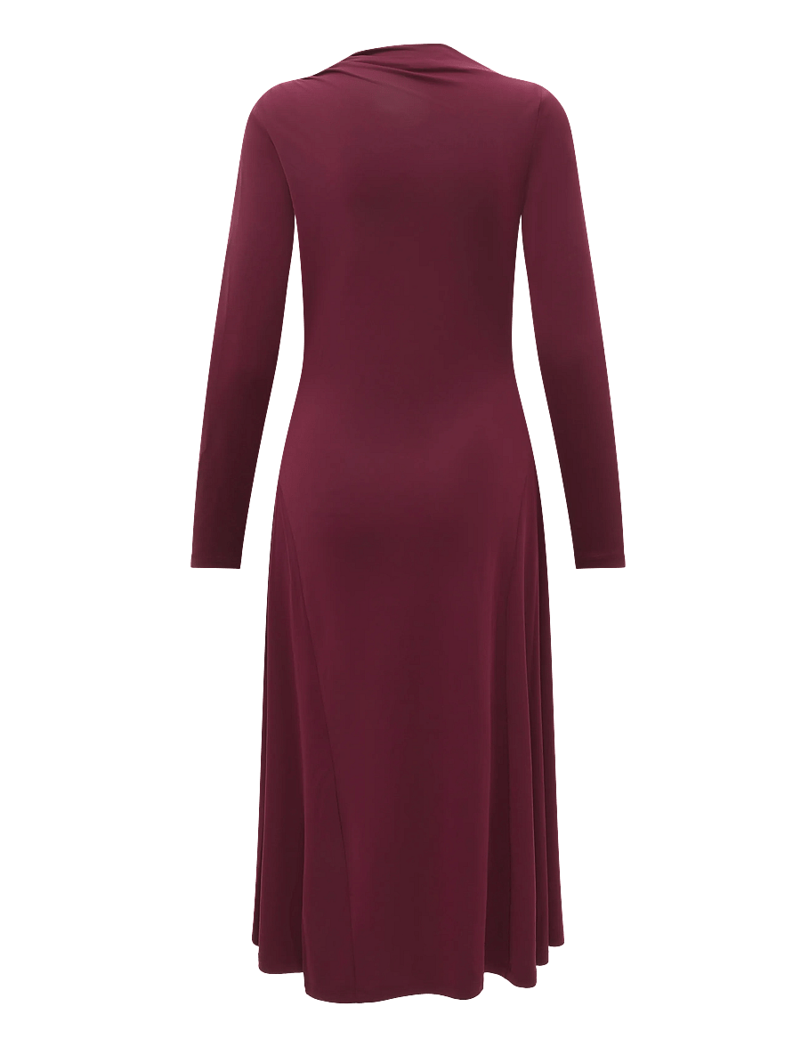 Lauren Ralph Lauren - Asymmetrical Stretch Jersey Midi Dress - midi kjoler - dark garnet - 2