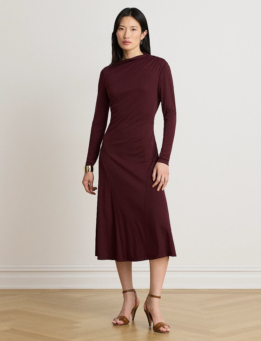 Lauren Ralph Lauren - Asymmetrical Stretch Jersey Midi Dress - midi kjoler - dark garnet - 0