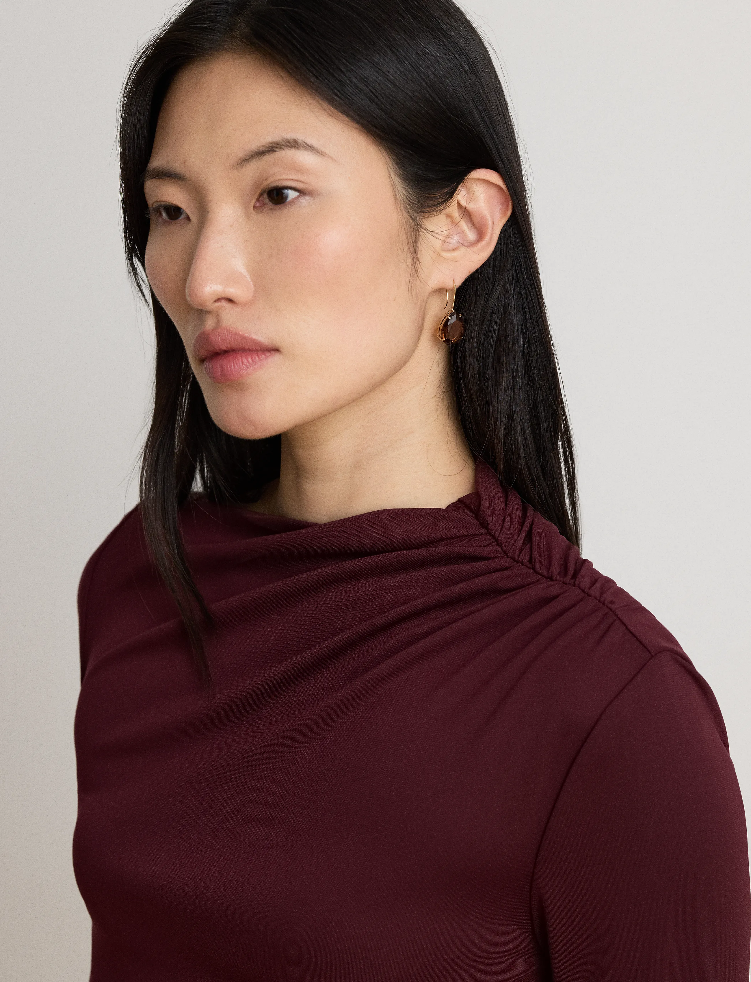 Lauren Ralph Lauren - Asymmetrical Stretch Jersey Midi Dress - dark garnet - 4