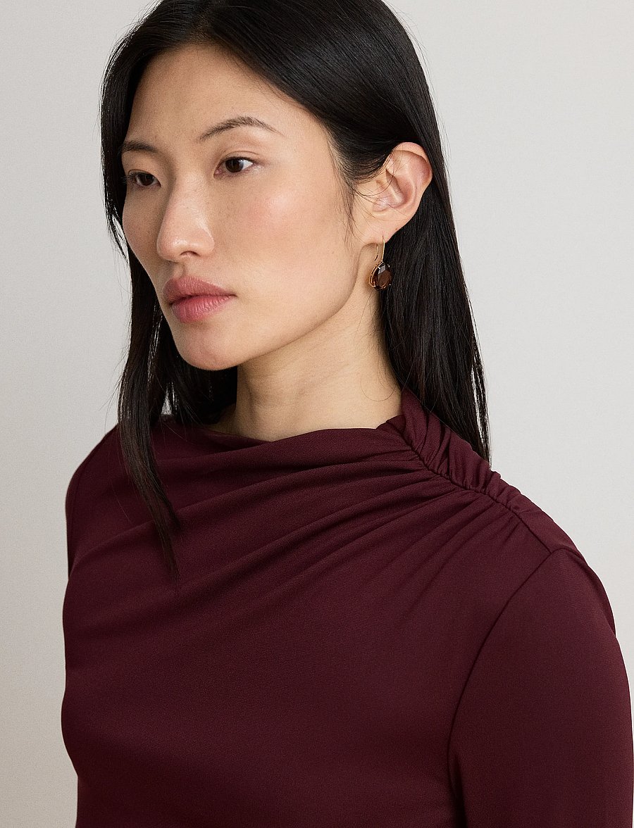 Lauren Ralph Lauren - Asymmetrical Stretch Jersey Midi Dress - midi kjoler - dark garnet - 4