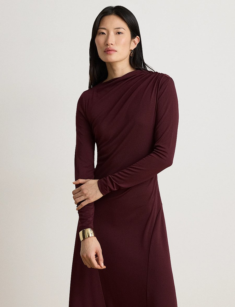 Lauren Ralph Lauren - Asymmetrical Stretch Jersey Midi Dress - midi kjoler - dark garnet - 5