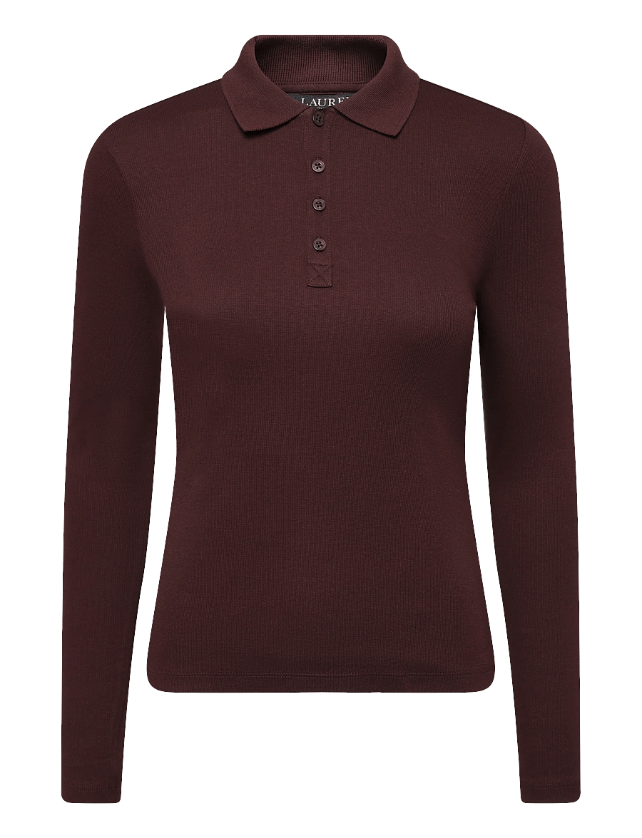 Lauren Ralph Lauren - Rib-Knit Long-Sleeve Polo Shirt - pikéer - dark garnet - 1