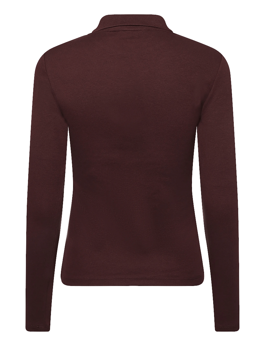 Lauren Ralph Lauren - Rib-Knit Long-Sleeve Polo Shirt - pikéer - dark garnet - 2