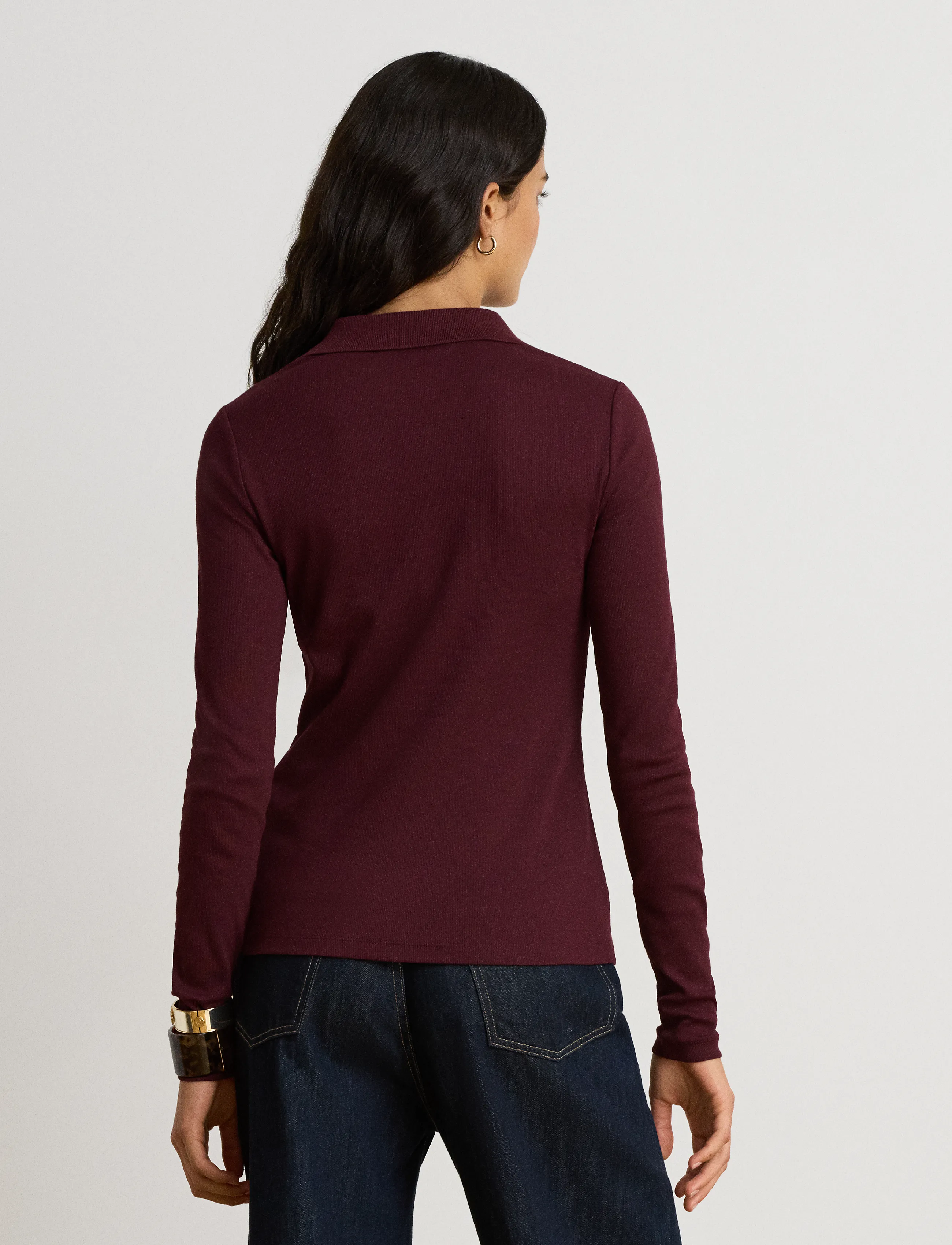 Lauren Ralph Lauren - Rib-Knit Long-Sleeve Polo Shirt - pikéer - dark garnet - 3