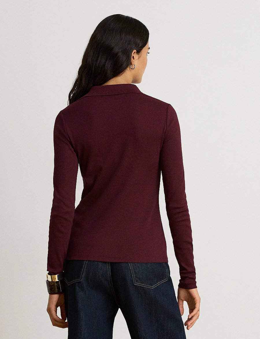 Lauren Ralph Lauren - Rib-Knit Long-Sleeve Polo Shirt - pikéer - dark garnet - 3