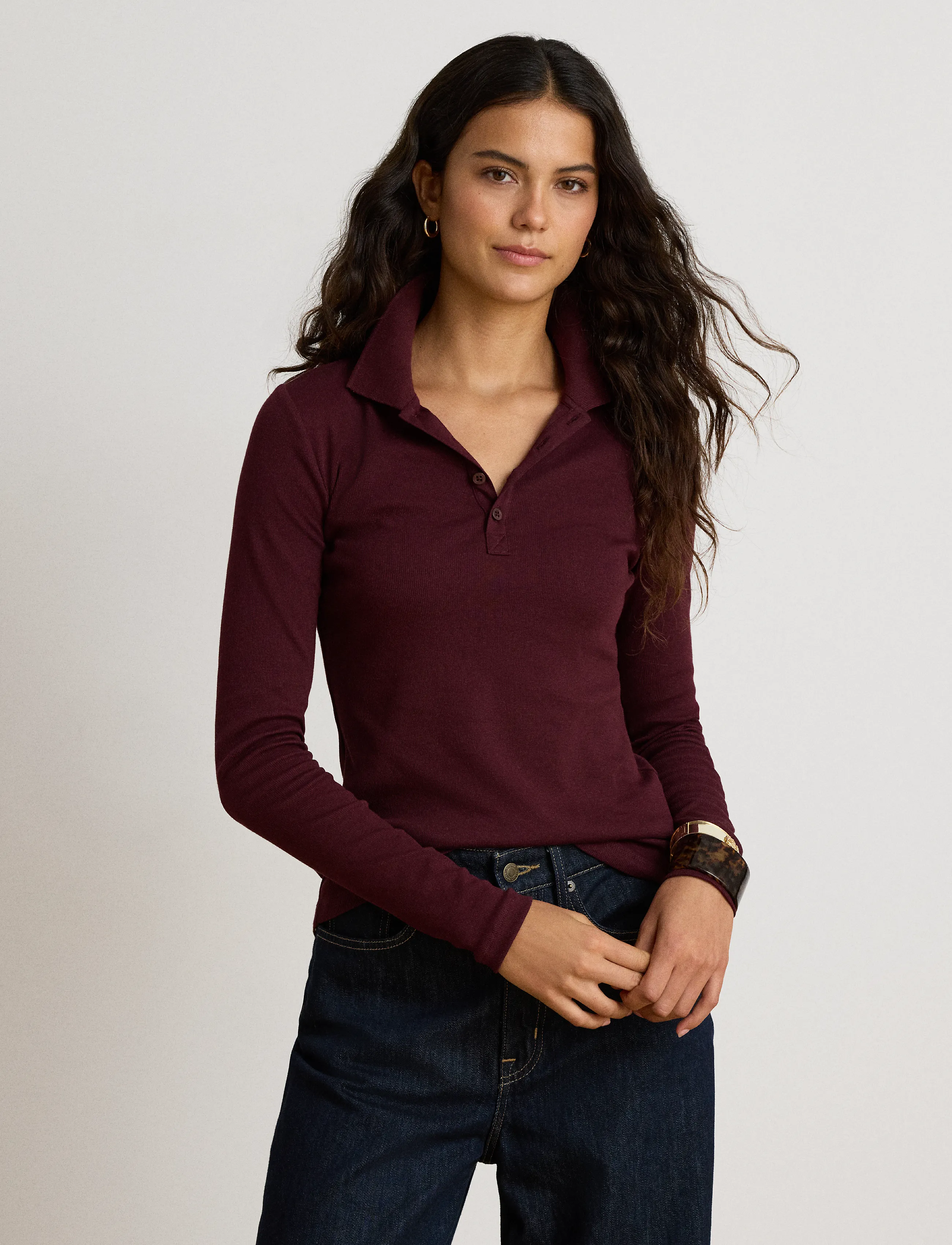 Lauren Ralph Lauren Rib-Knit Long-Sleeve Polo Shirt blusar dam – bild 8