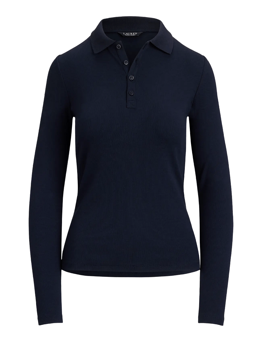 Lauren Ralph Lauren - Rib-Knit Long-Sleeve Polo Shirt - poloshirts - lauren navy - 1