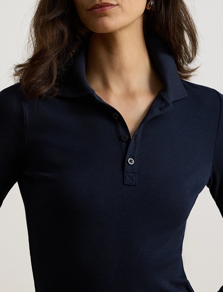 Lauren Ralph Lauren - Rib-Knit Long-Sleeve Polo Shirt - poloshirts - lauren navy - 4