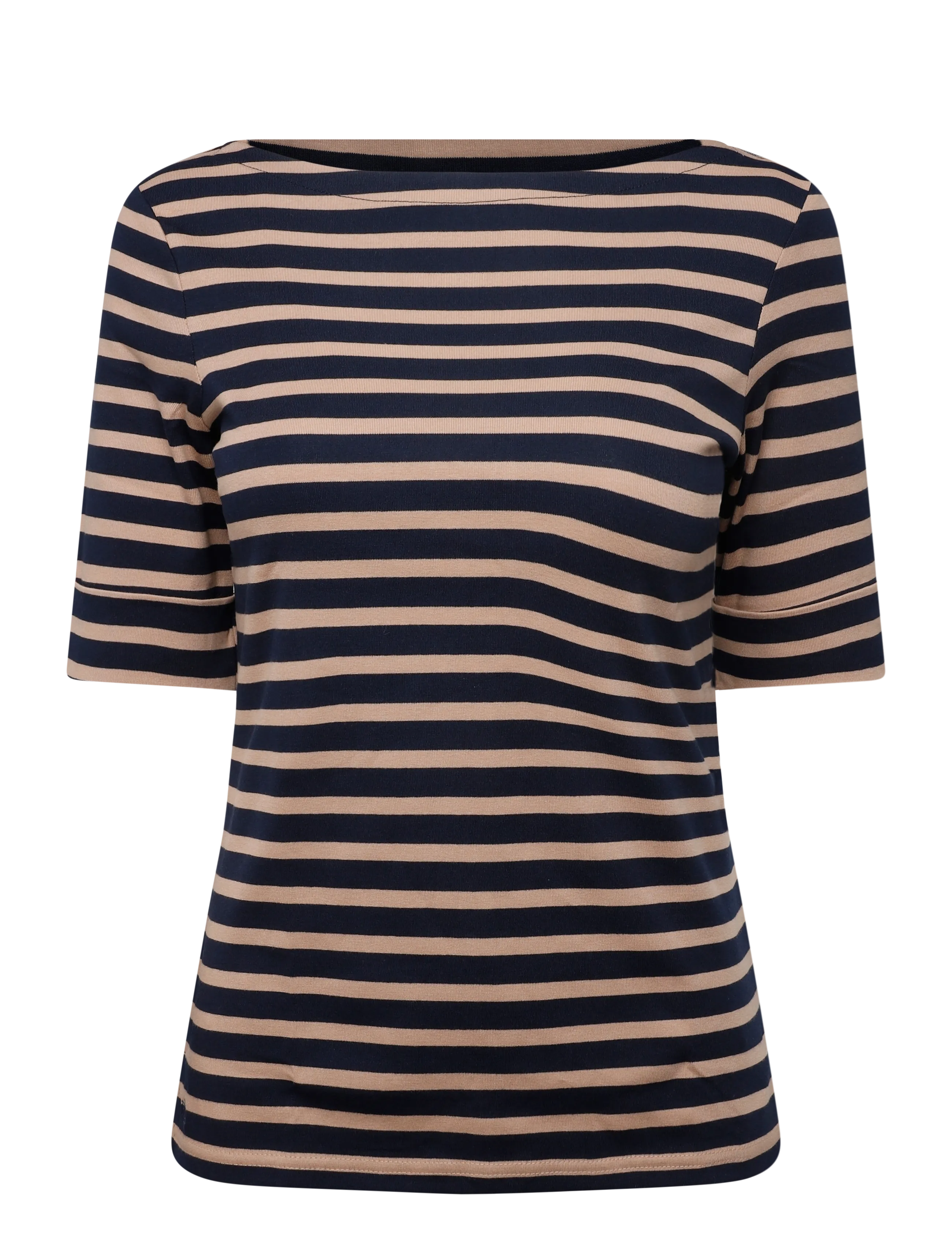 Lauren Ralph Lauren Striped Stretch Cotton Boatneck Tee - Riided - LAUREN NAVY/LAURE / navy