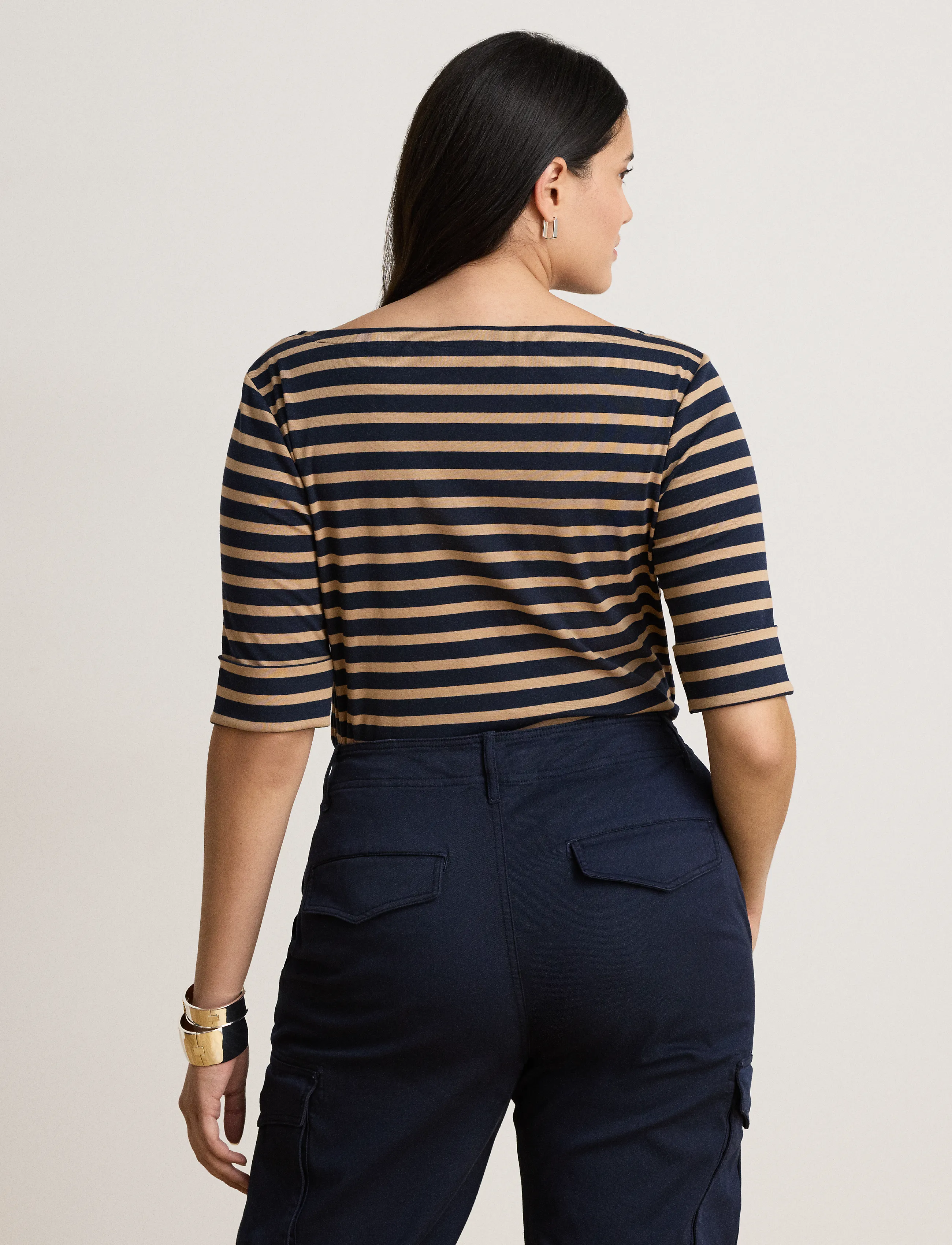 Lauren Ralph Lauren Striped Stretch Cotton Boatneck Tee - Lauren Ralph Lauren - LAUREN NAVY/LAURE / navy