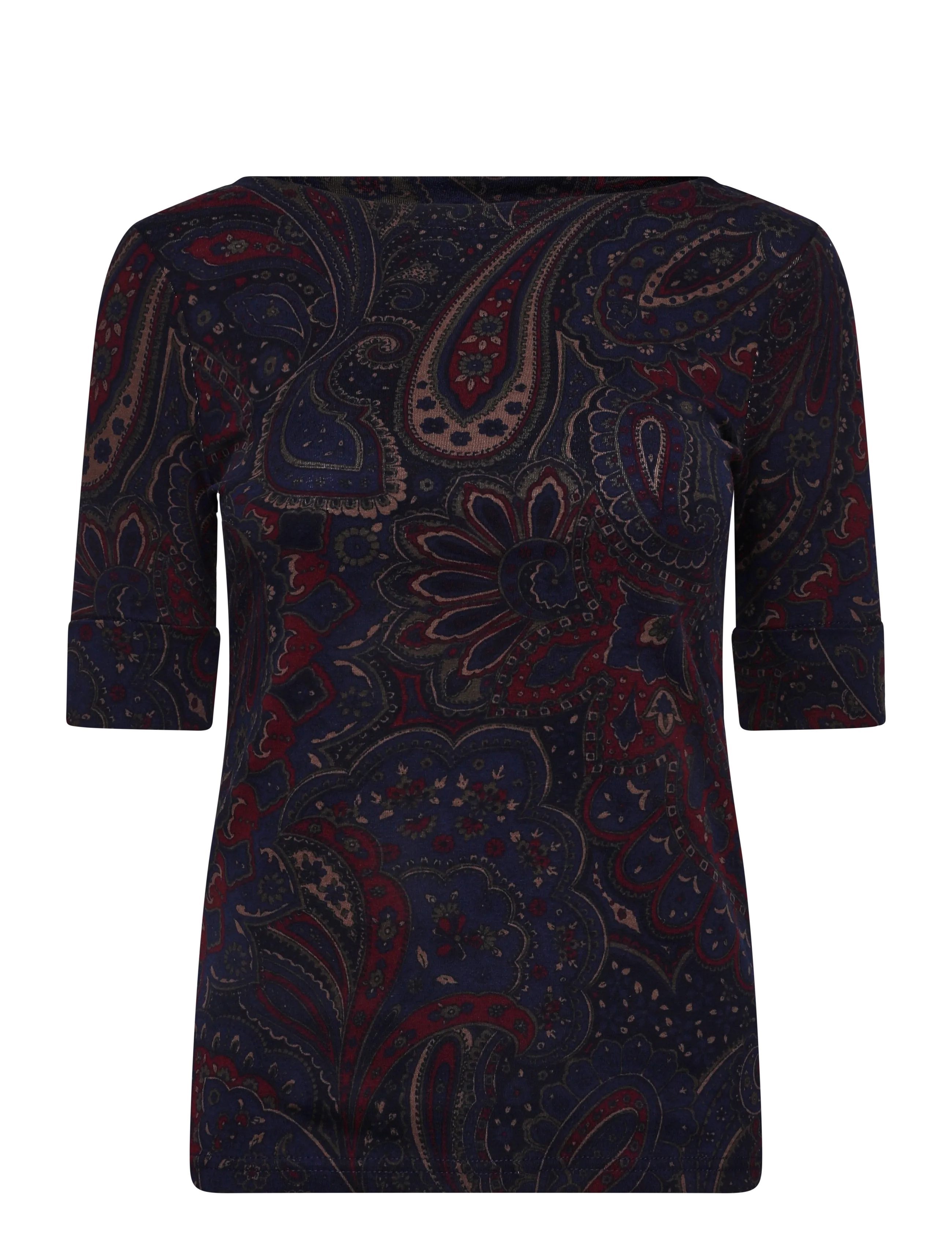 Lauren Ralph Lauren Paisley Stretch Cotton Boatneck Tee - T-shirts & Toppar - NAVY MULTI / navy