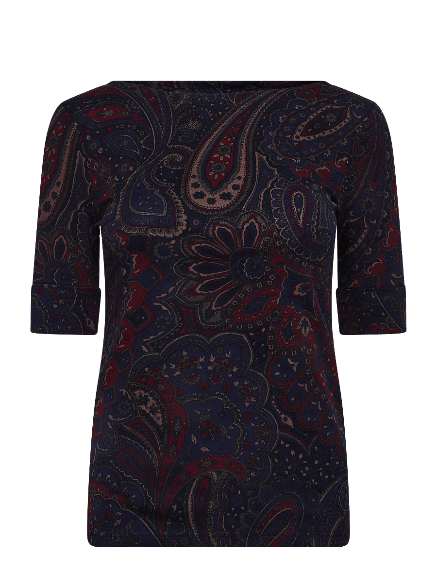Lauren Ralph Lauren - Paisley Stretch Cotton Boatneck Tee - t-särgid - navy multi - 1