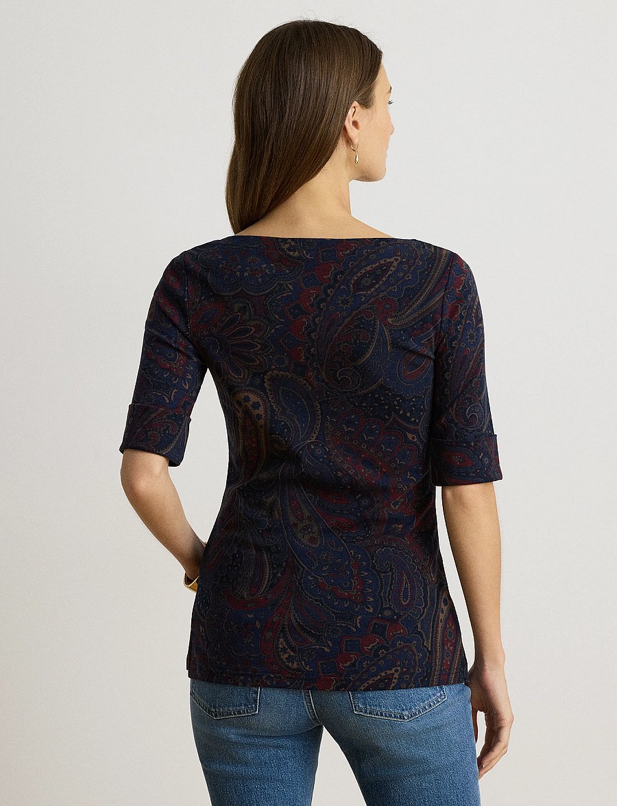 Lauren Ralph Lauren - Paisley Stretch Cotton Boatneck Tee - t-särgid - navy multi - 3