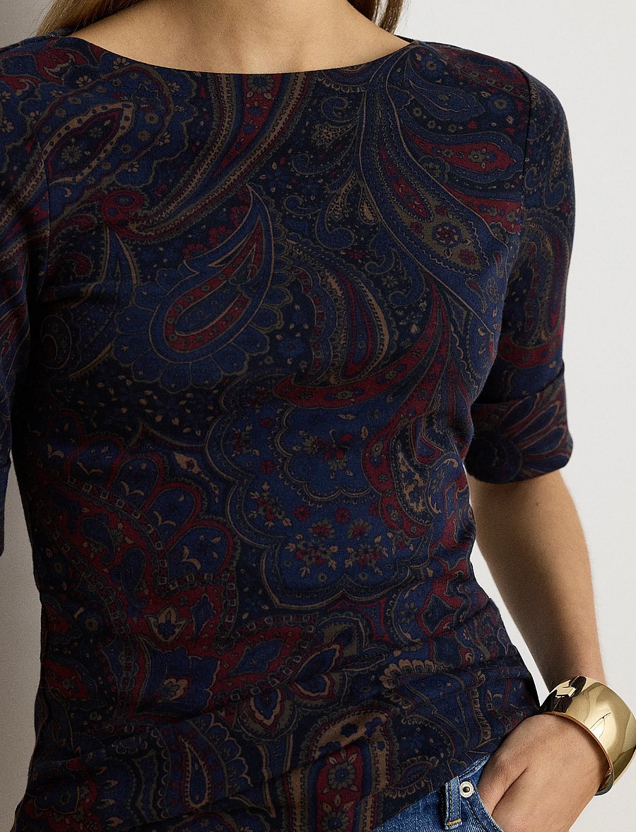 Lauren Ralph Lauren - Paisley Stretch Cotton Boatneck Tee - t-särgid - navy multi - 4