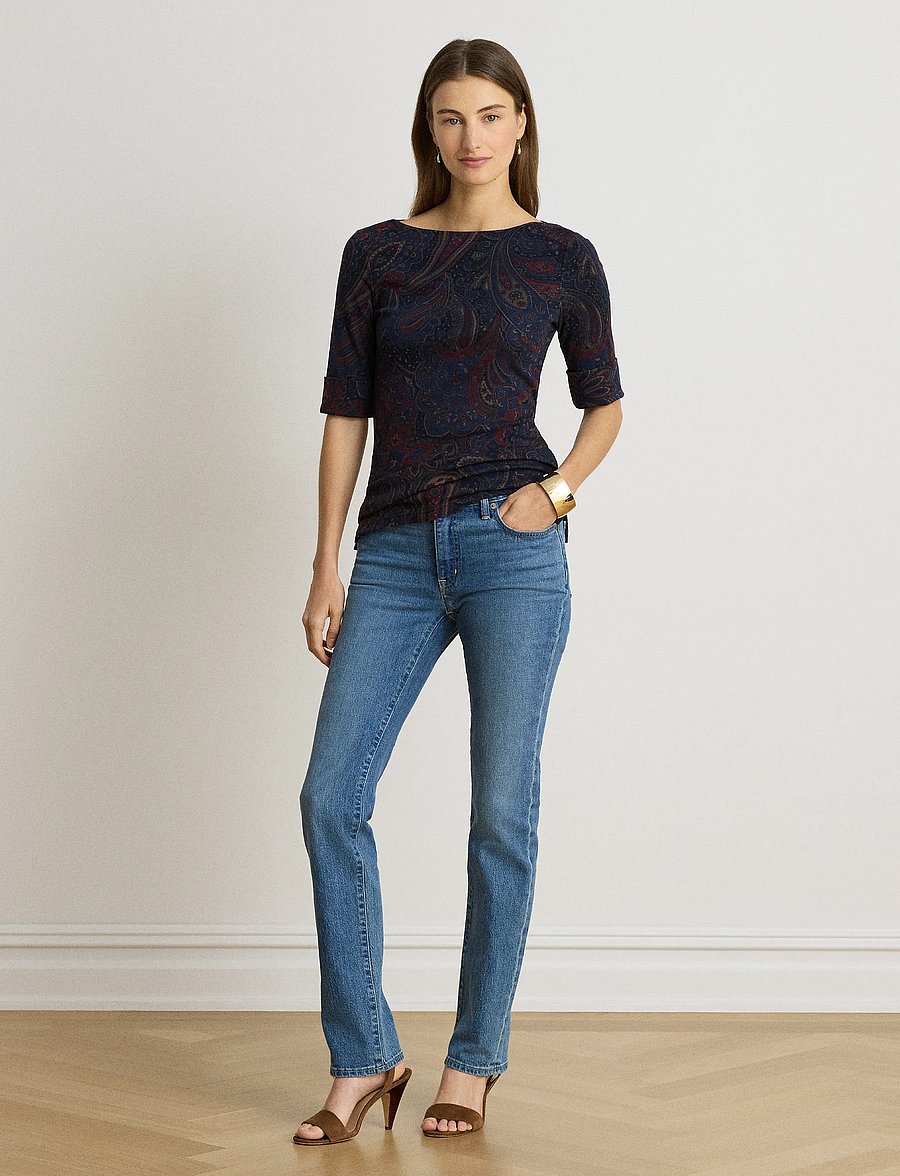 Lauren Ralph Lauren - Paisley Stretch Cotton Boatneck Tee - t-särgid - navy multi - 5