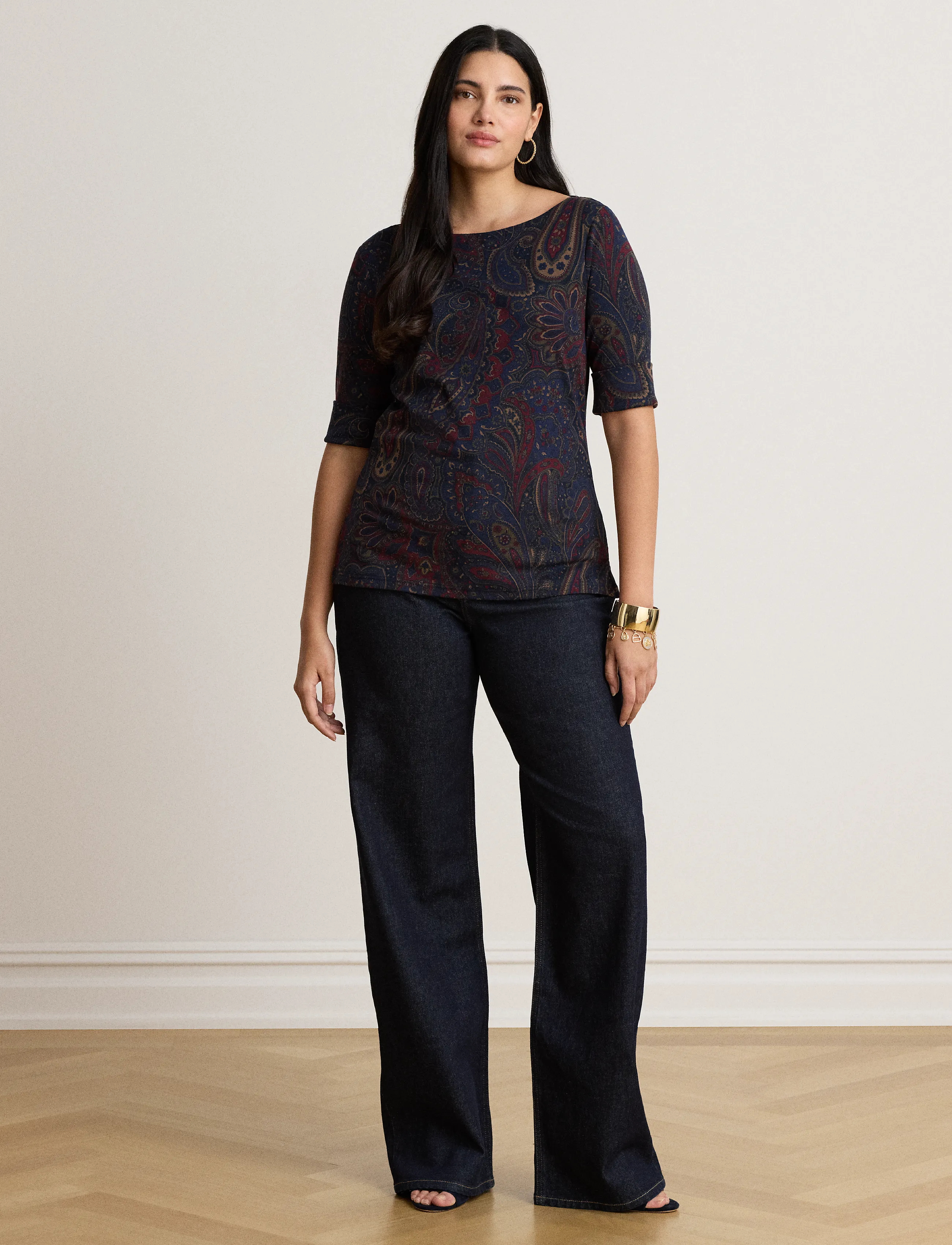 Lauren Ralph Lauren Paisley Stretch Cotton Boatneck Tee t-shirts dam – bild 7
