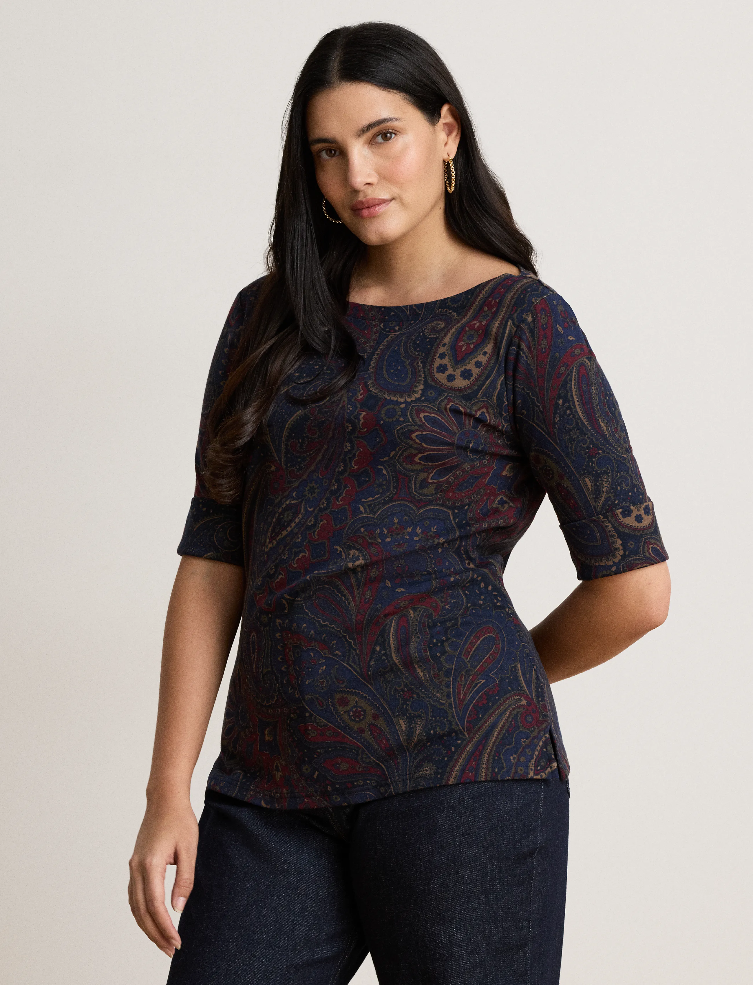 Lauren Ralph Lauren Paisley Stretch Cotton Boatneck Tee t-shirts dam – bild 8