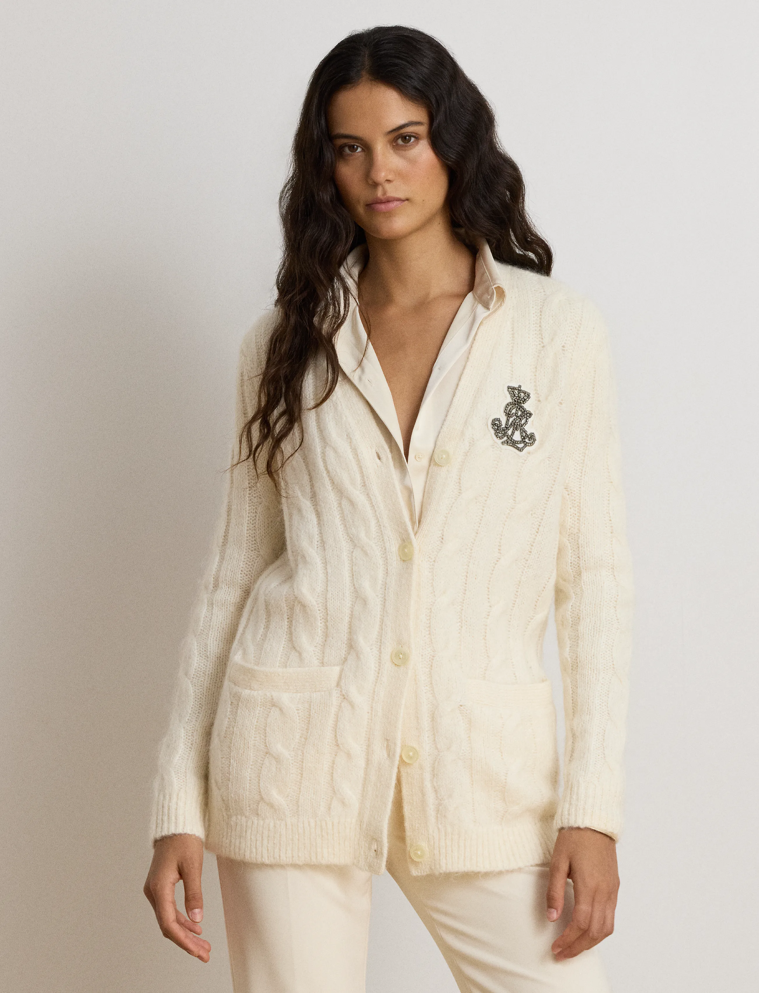 Lauren Ralph Lauren Kabelstickad kofta med bullion - Kläder - MASCARPONE CREAM / cream
