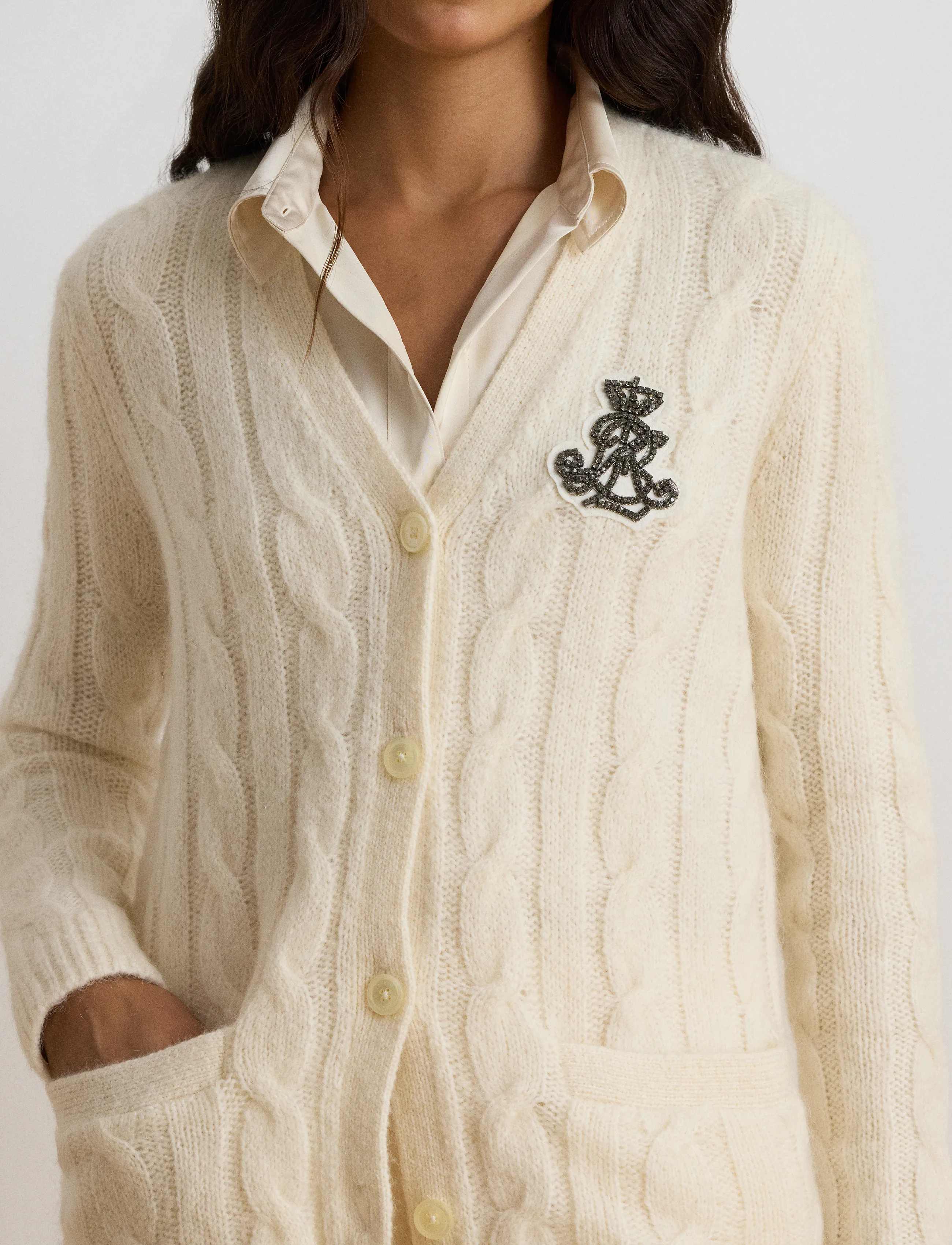 Lauren Ralph Lauren - Bullion Cable-Knit Cardigan - strickjacken - mascarpone cream - 2