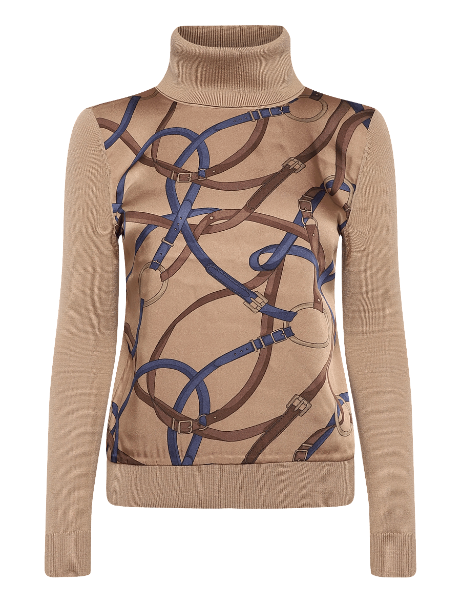 Lauren Ralph Lauren - Belting-Print Turtleneck Sweater - rullekraver - camel multi - 1