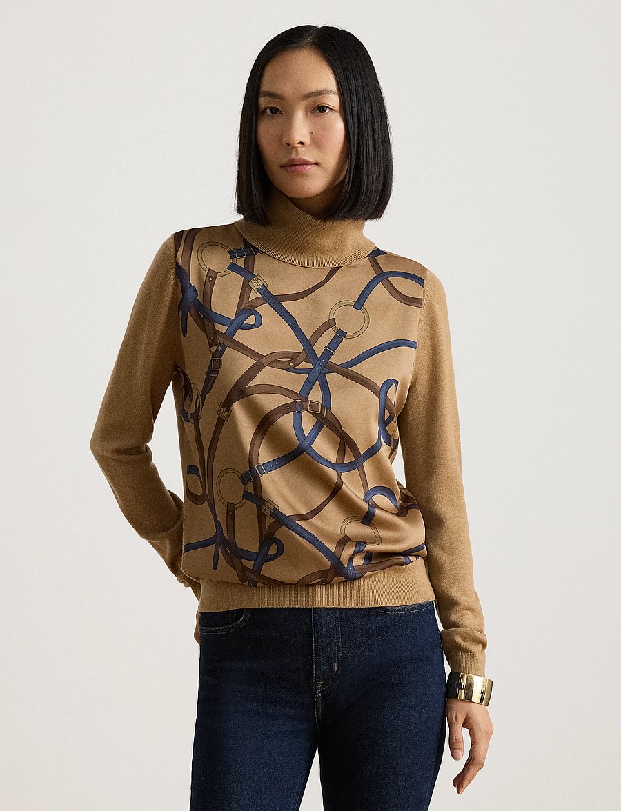 Lauren Ralph Lauren - Belting-Print Turtleneck Sweater - rullekraver - camel multi - 0