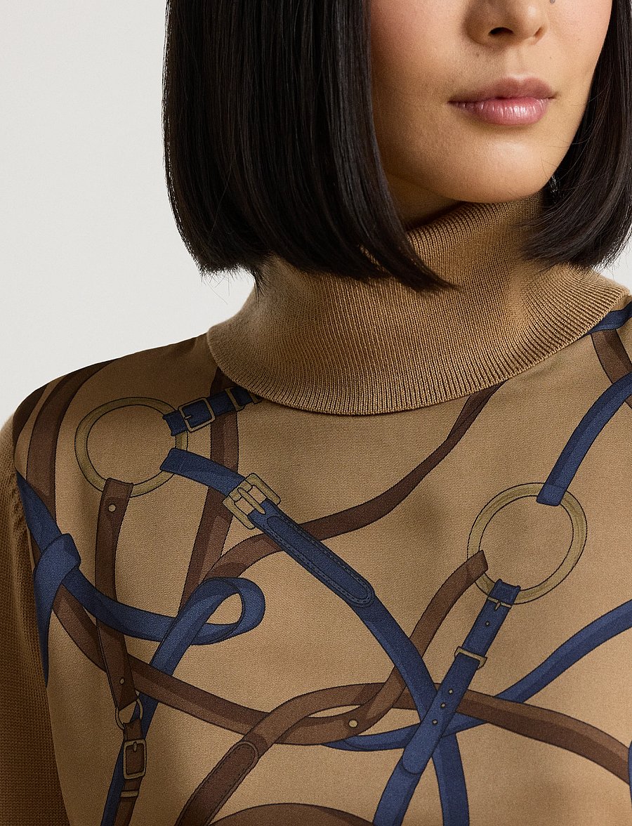 Lauren Ralph Lauren - Belting-Print Turtleneck Sweater - rullekraver - camel multi - 4