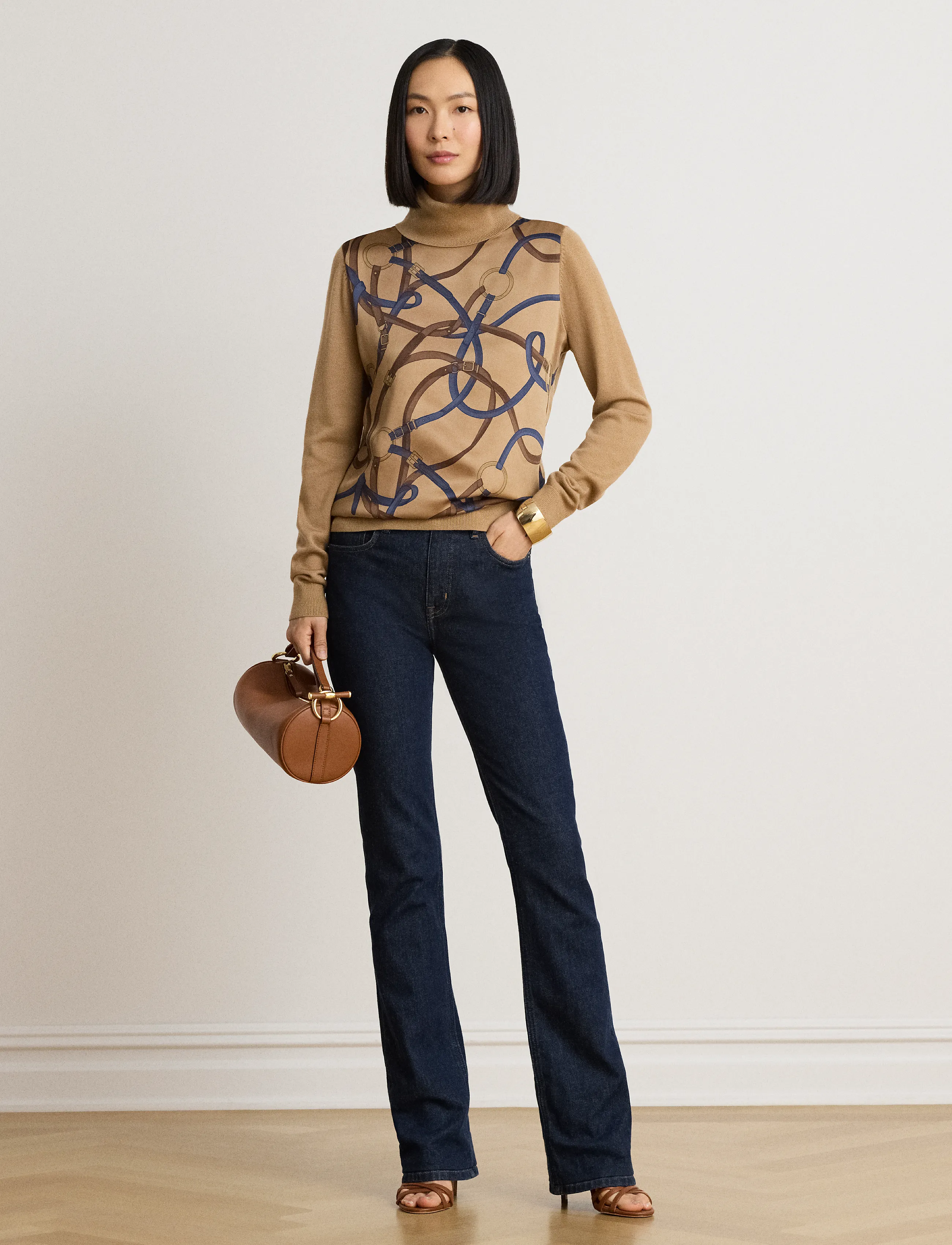 Lauren Ralph Lauren - Belting-Print Turtleneck Sweater - camel multi - 5
