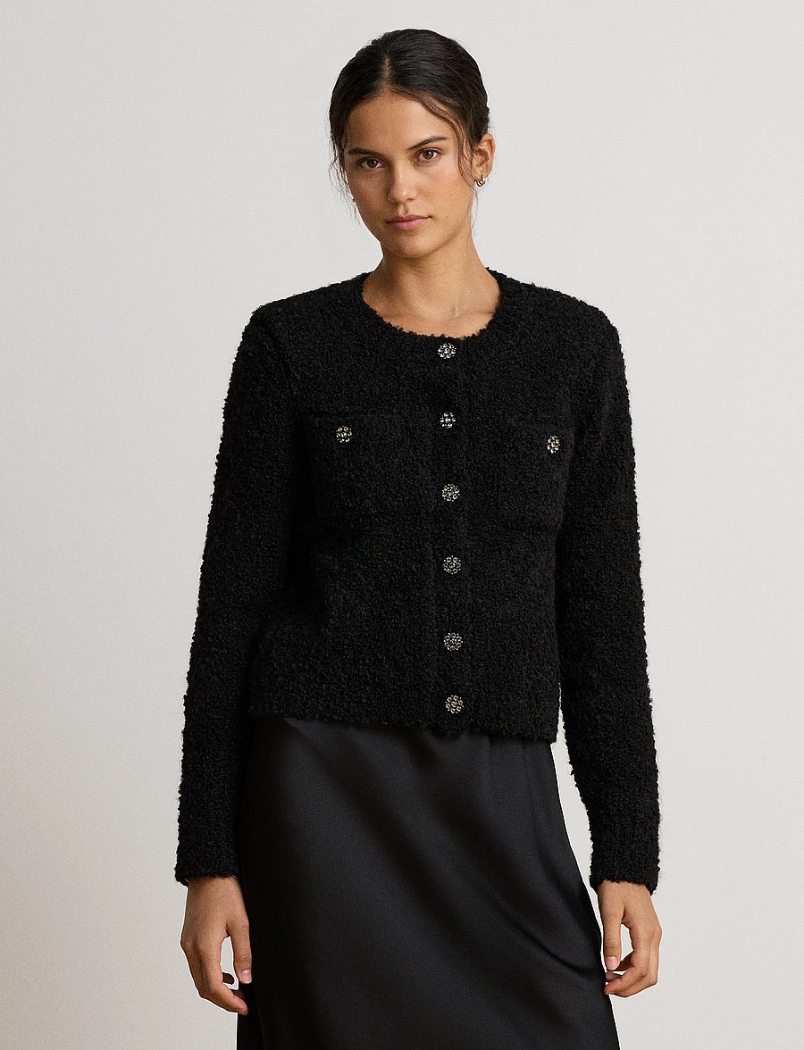 Lauren Ralph Lauren - Bouclé Crewneck Sweater Jacket - wolljacken - black - 0