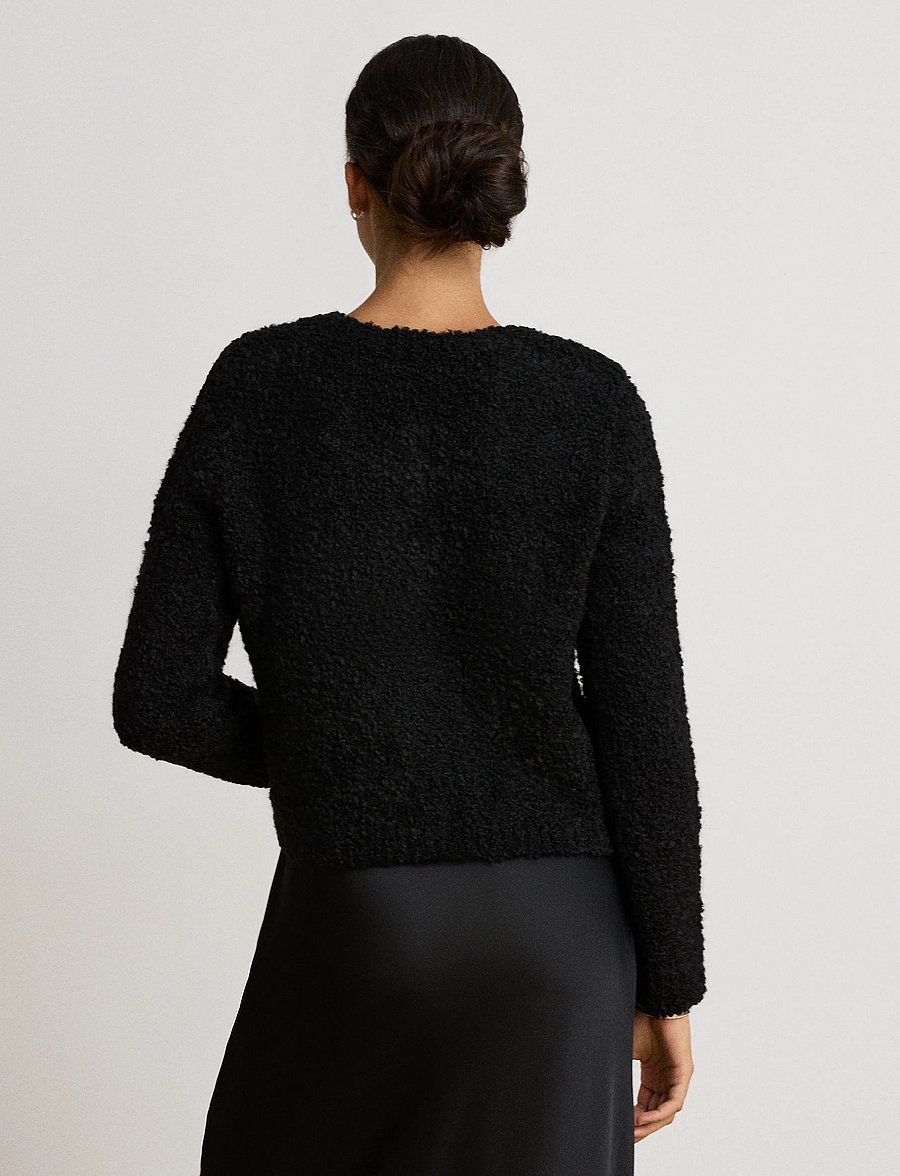 Lauren Ralph Lauren - Bouclé Crewneck Sweater Jacket - wolljacken - black - 3