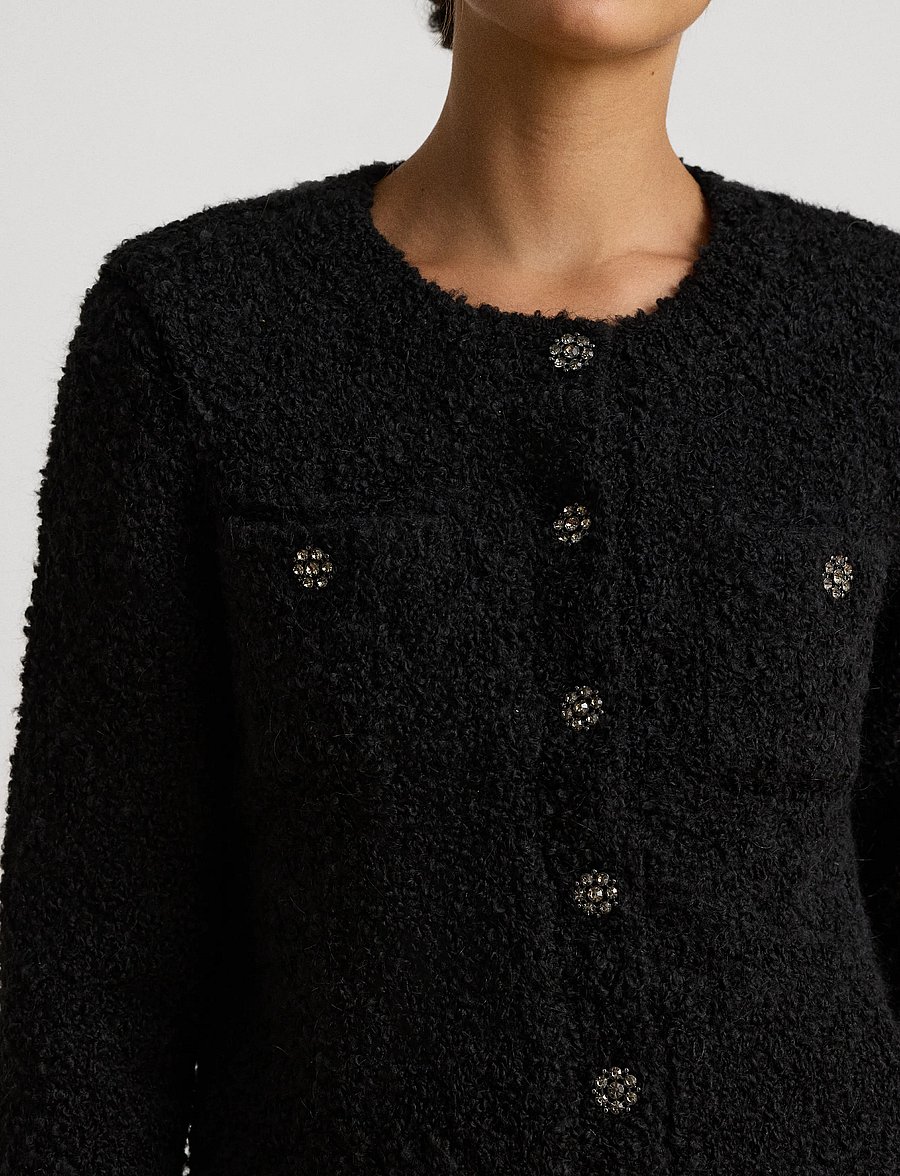 Lauren Ralph Lauren - Bouclé Crewneck Sweater Jacket - wolljacken - black - 5