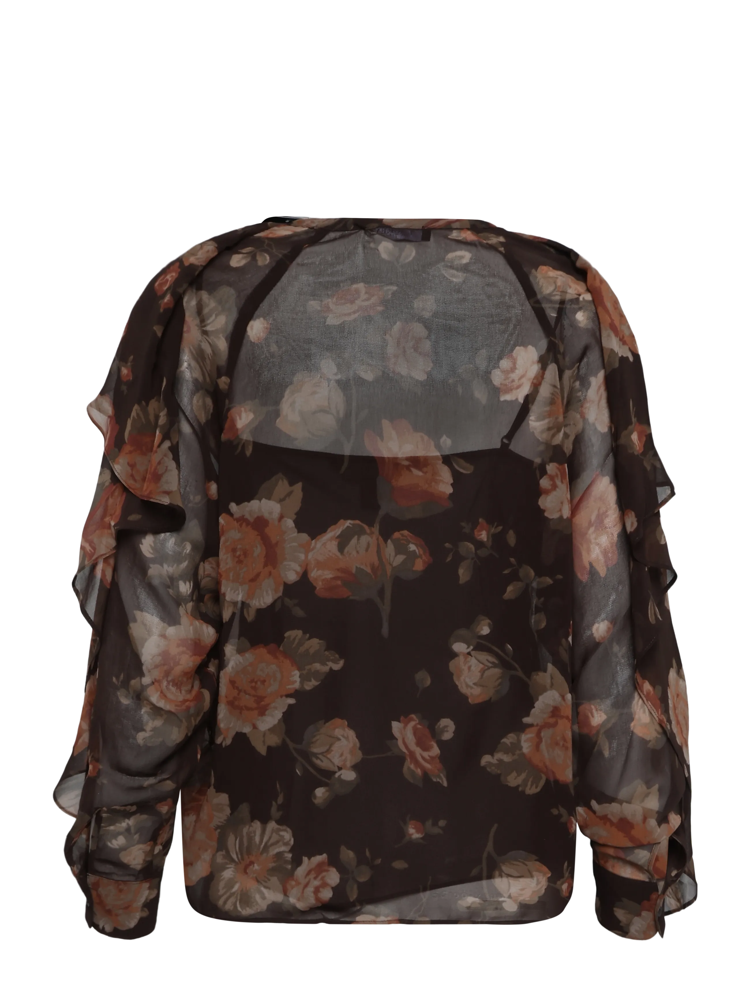 Lauren Ralph Lauren - Floral Ruffle-Trim Chiffon V-Neck Blouse - langärmelige blusen - brown multi - 4