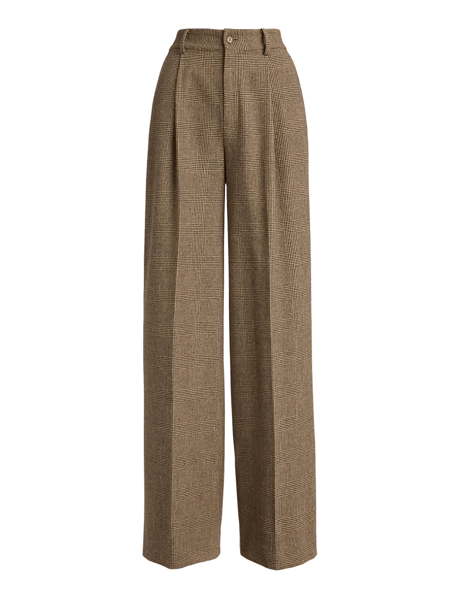 Lauren Ralph Lauren - Glen Plaid Brushed Wool Wide-Leg Pant - hosen mit weitem bein - brown/tan multi - 1