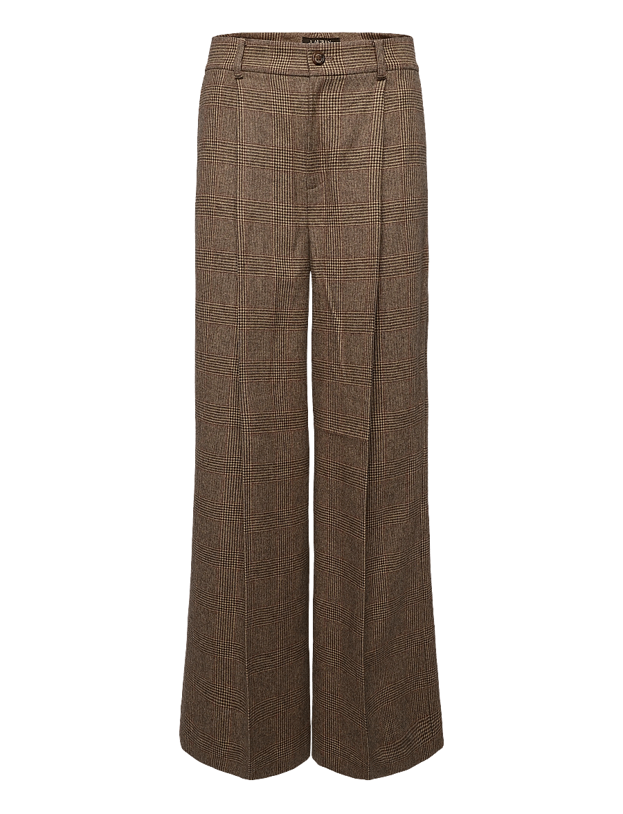 Lauren Ralph Lauren - Glen Plaid Brushed Wool Wide-Leg Pant - hosen mit weitem bein - brown/tan multi - 1