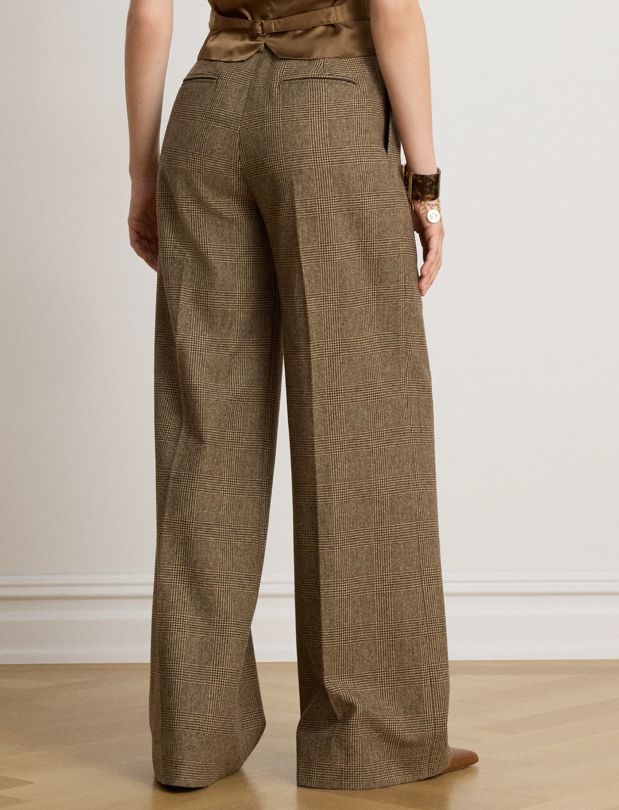 Lauren Ralph Lauren - Glen Plaid Brushed Wool Wide-Leg Pant - brown/tan multi - 2