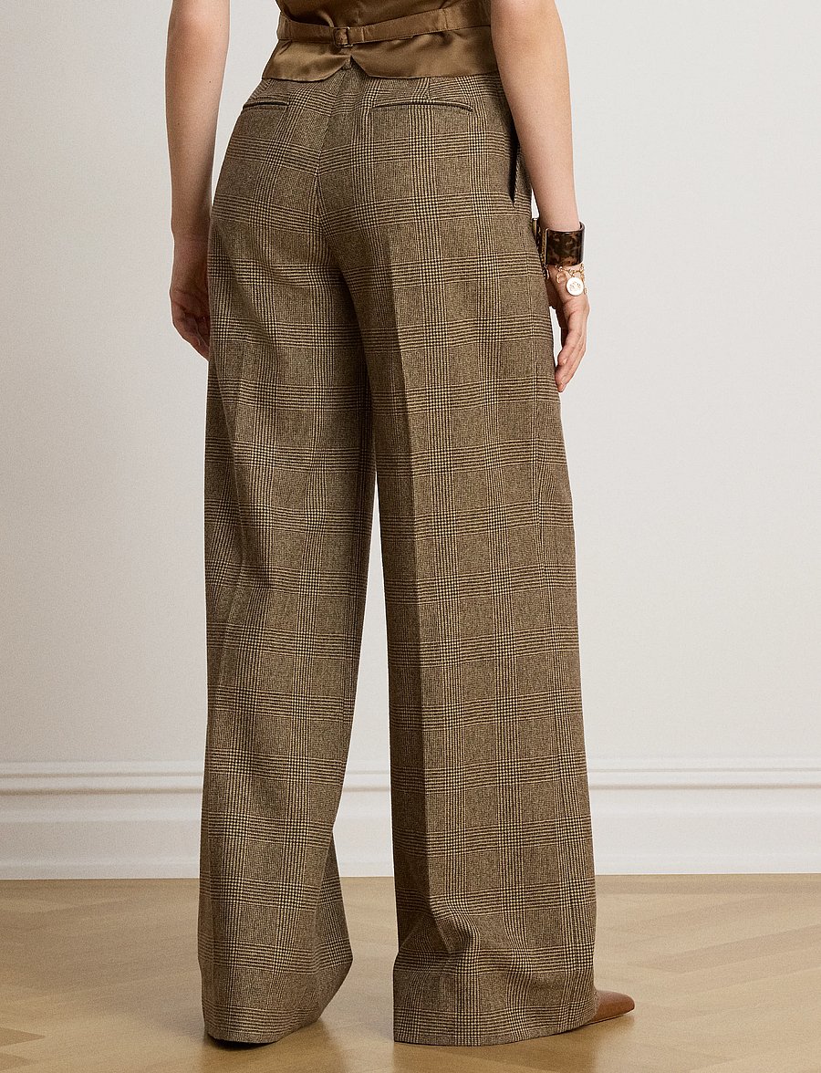 Lauren Ralph Lauren - Glen Plaid Brushed Wool Wide-Leg Pant - hosen mit weitem bein - brown/tan multi - 2