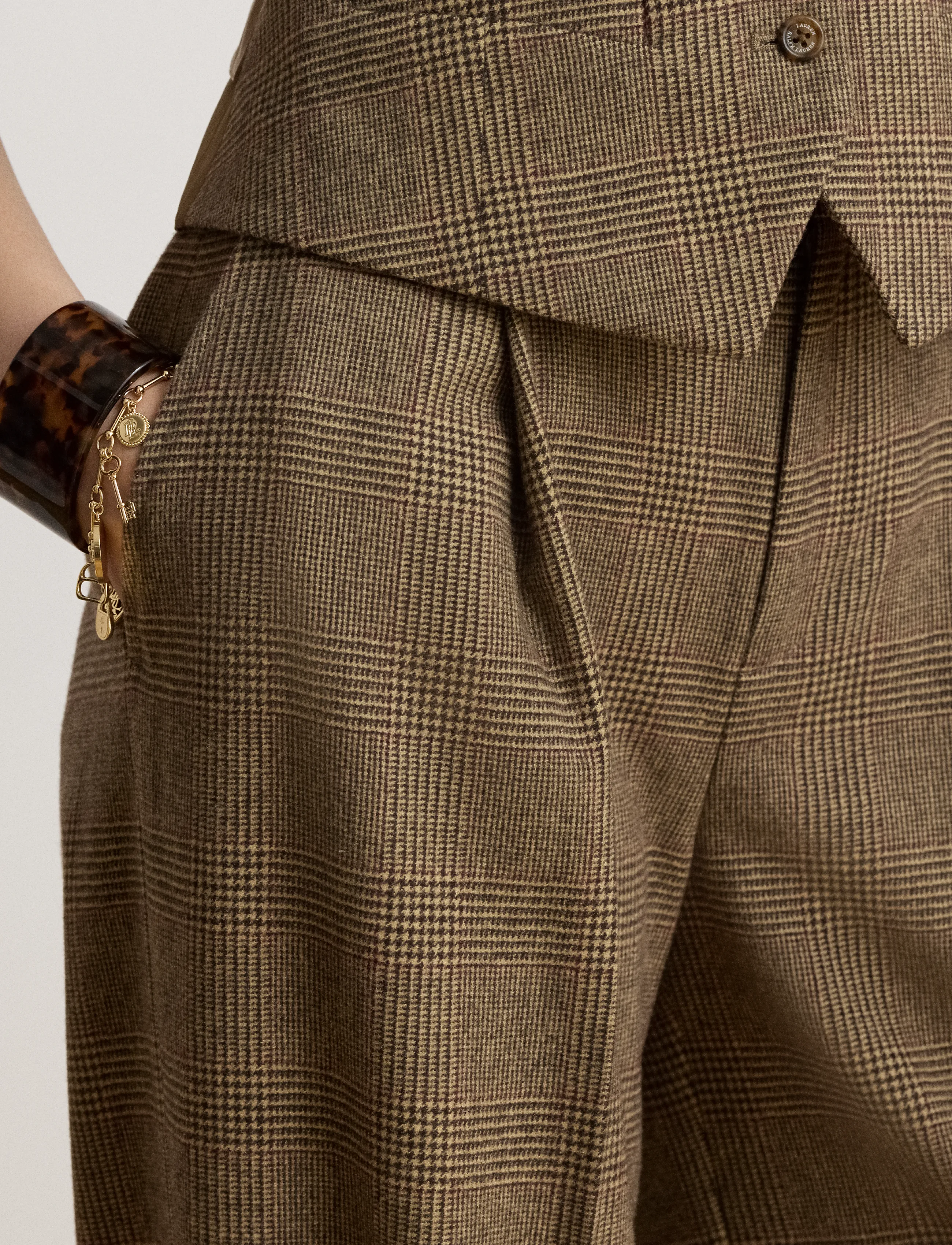 Lauren Ralph Lauren - Glen Plaid Brushed Wool Wide-Leg Pant - brown/tan multi - 3
