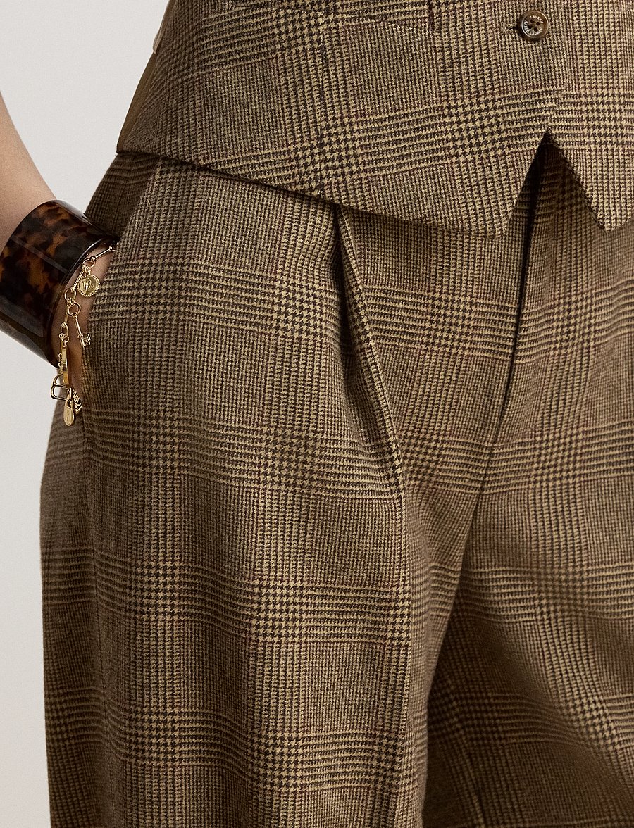 Lauren Ralph Lauren - Glen Plaid Brushed Wool Wide-Leg Pant - hosen mit weitem bein - brown/tan multi - 3