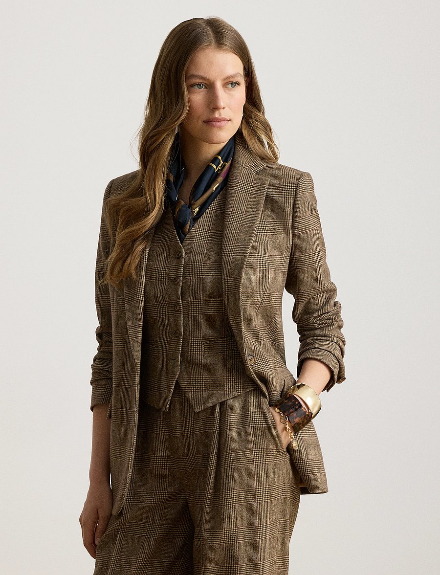 Lauren Ralph Lauren - Glen Plaid Wool Twill Blazer - Üherealised pintsakud - brown/tan multi - 0